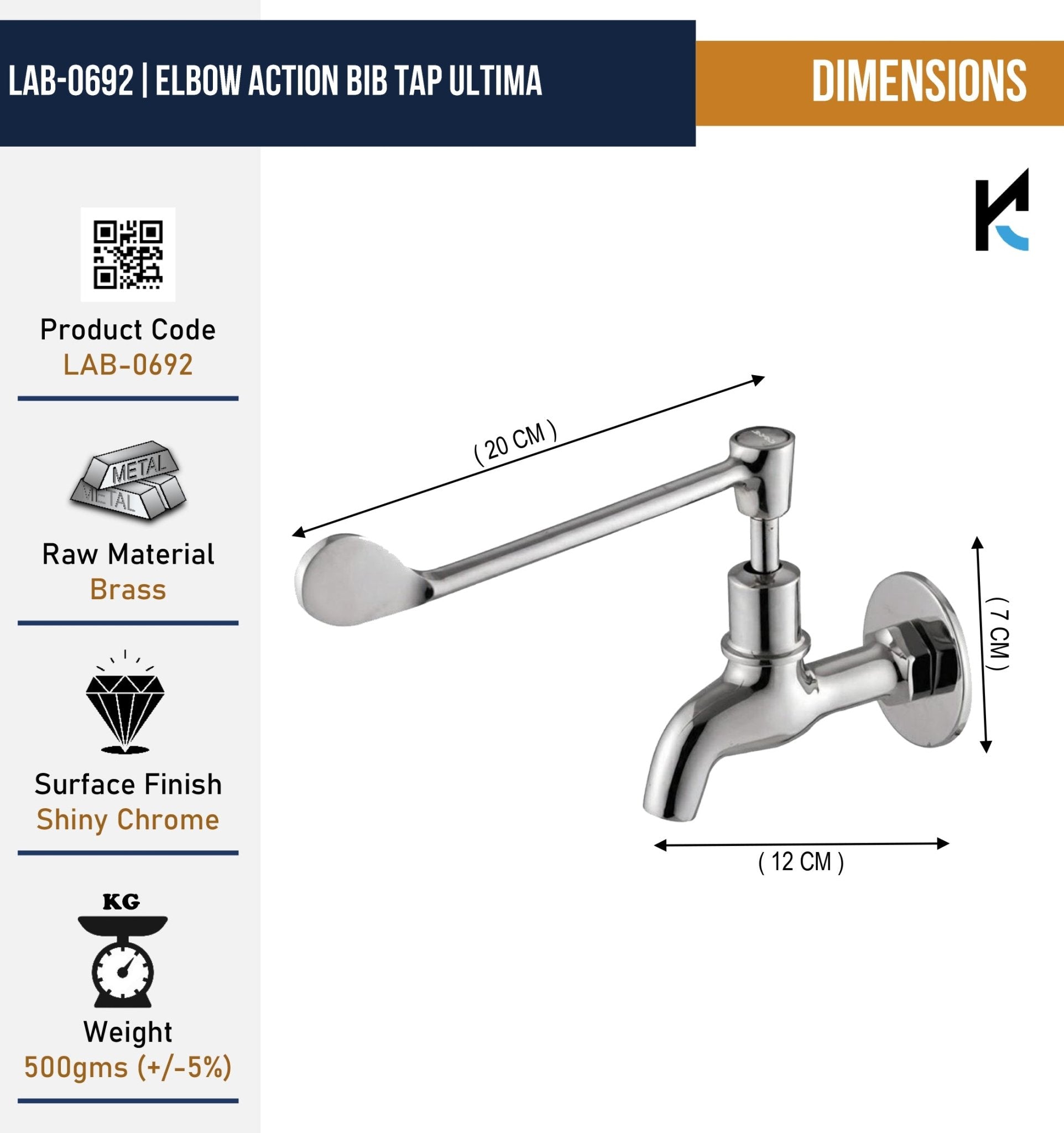 Eco Elbow Action Bib Tap Faucet (Full Brass) - by Kamal - Elbow Action - Kamal Bathware