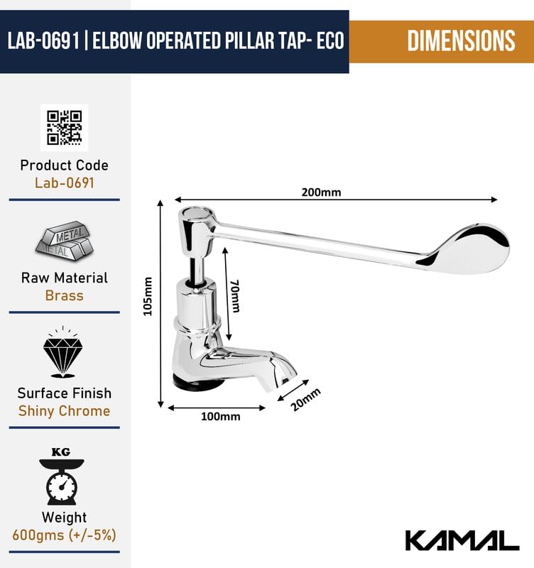 Elbow Action Pillar Tap Faucet (Full Brass) - by Kamal - Kamal Bathware
