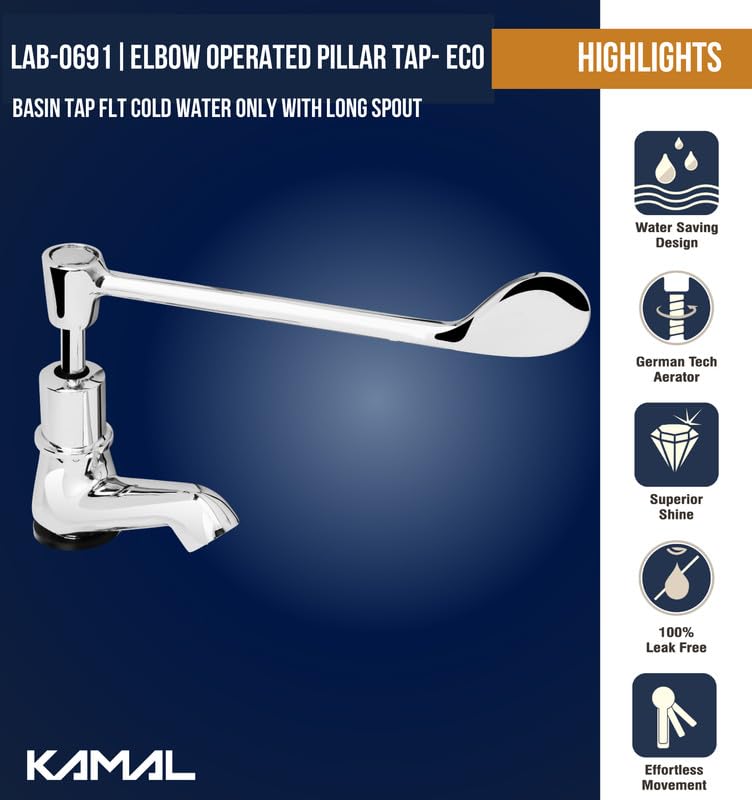 Elbow Action Pillar Tap Faucet (Full Brass) - by Kamal - Kamal Bathware
