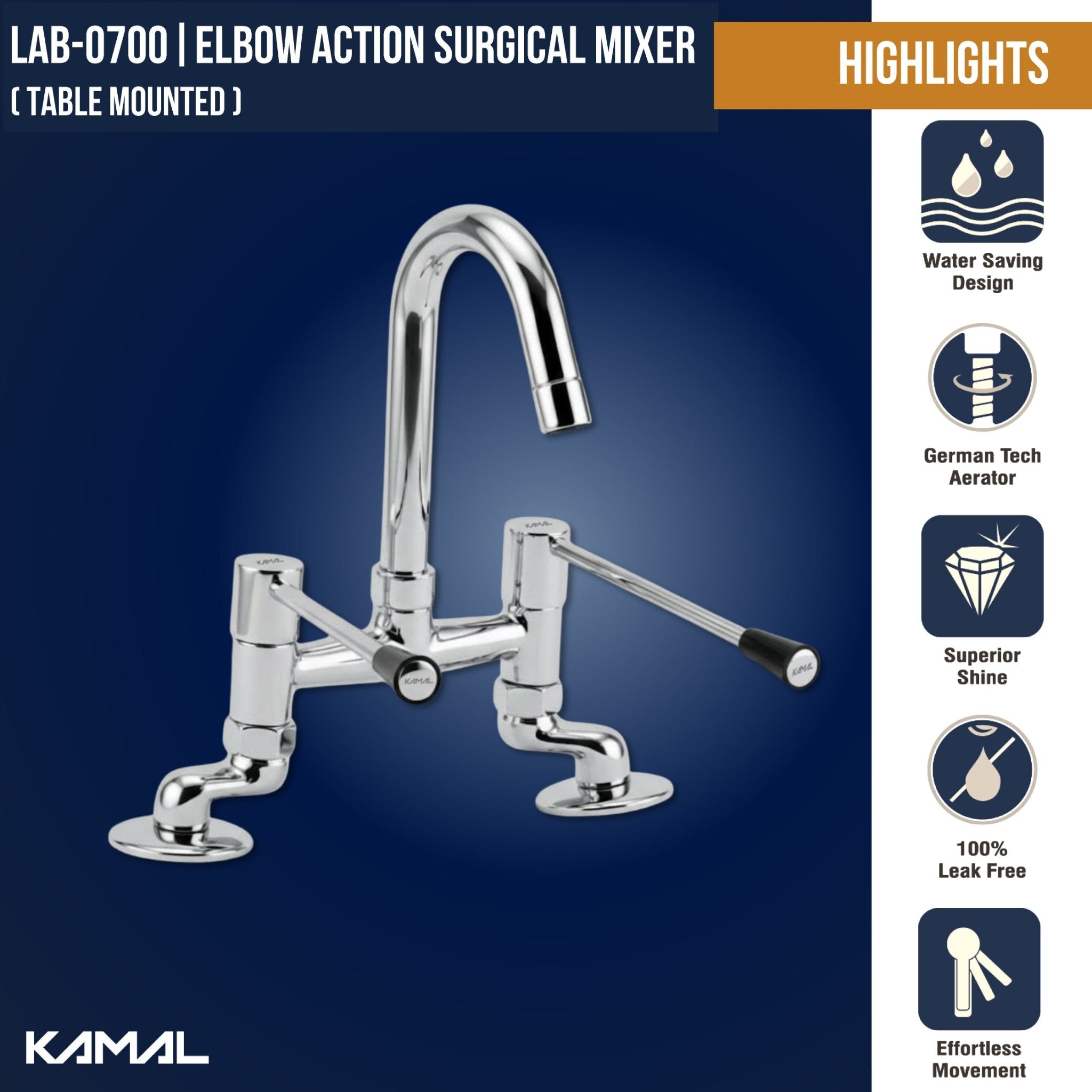 Elbow Action Surgical Faucet Mixer (Full Brass) - by kamal - Elbow Action - Kamal Bathware