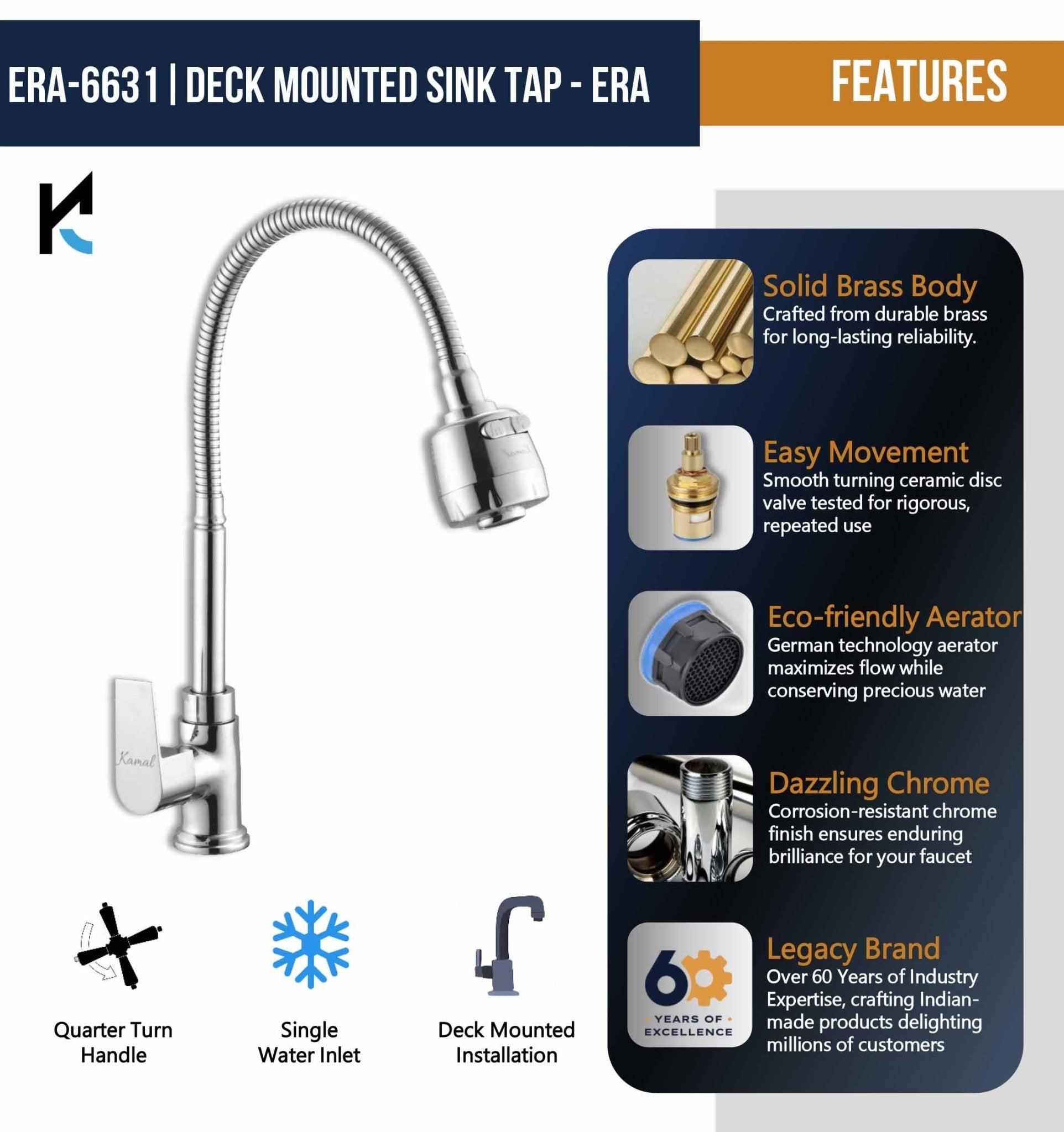 Era Dual Flow Heavy Body Sink Tap – by Kamal - Era - Kamal Bathware