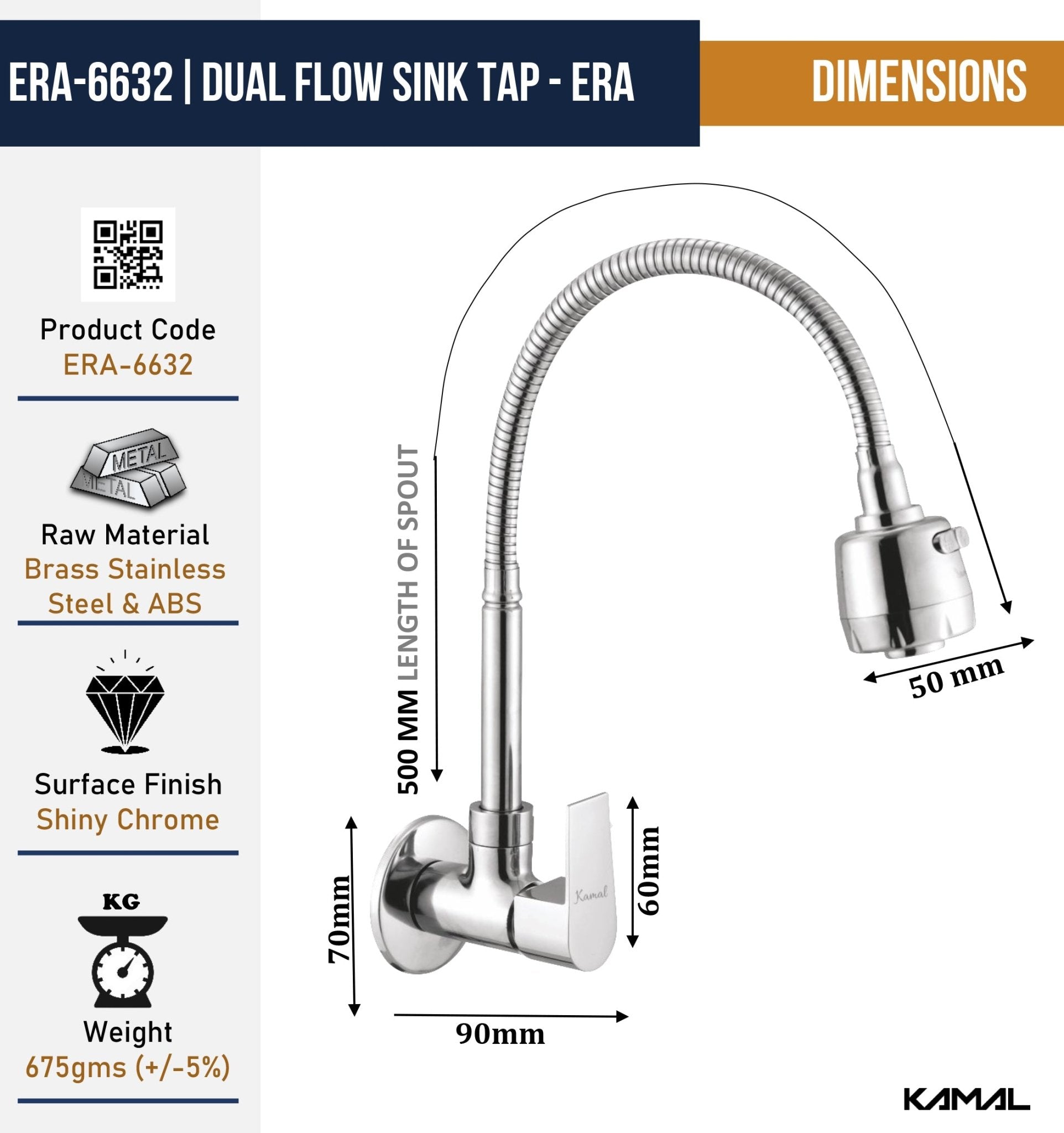 Era Dual Flow Heavy Brass Body Sink Tap - by Kamal - Era - Kamal Bathware