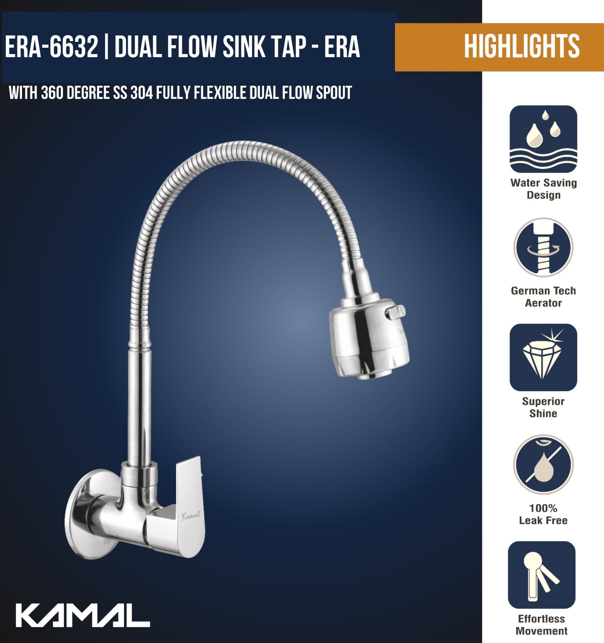 Era Dual Flow Heavy Brass Body Sink Tap - by Kamal - Era - Kamal Bathware