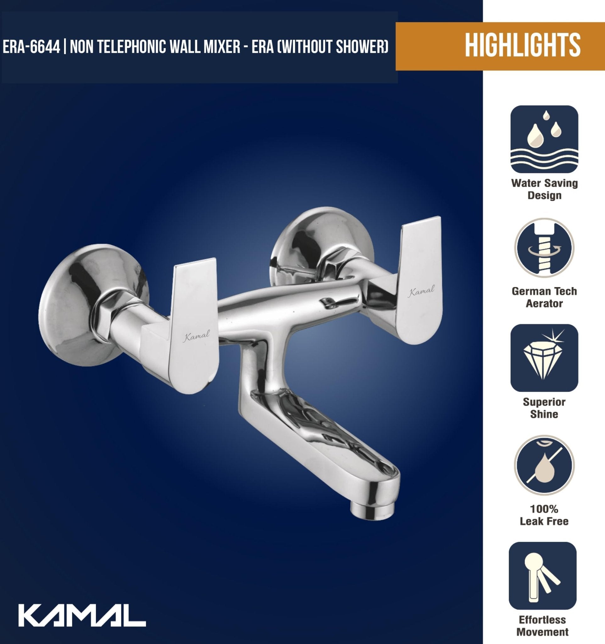 Era Non Telephonic Wall Mixer (Full Brass) - by Kamal - Era - Kamal Bathware