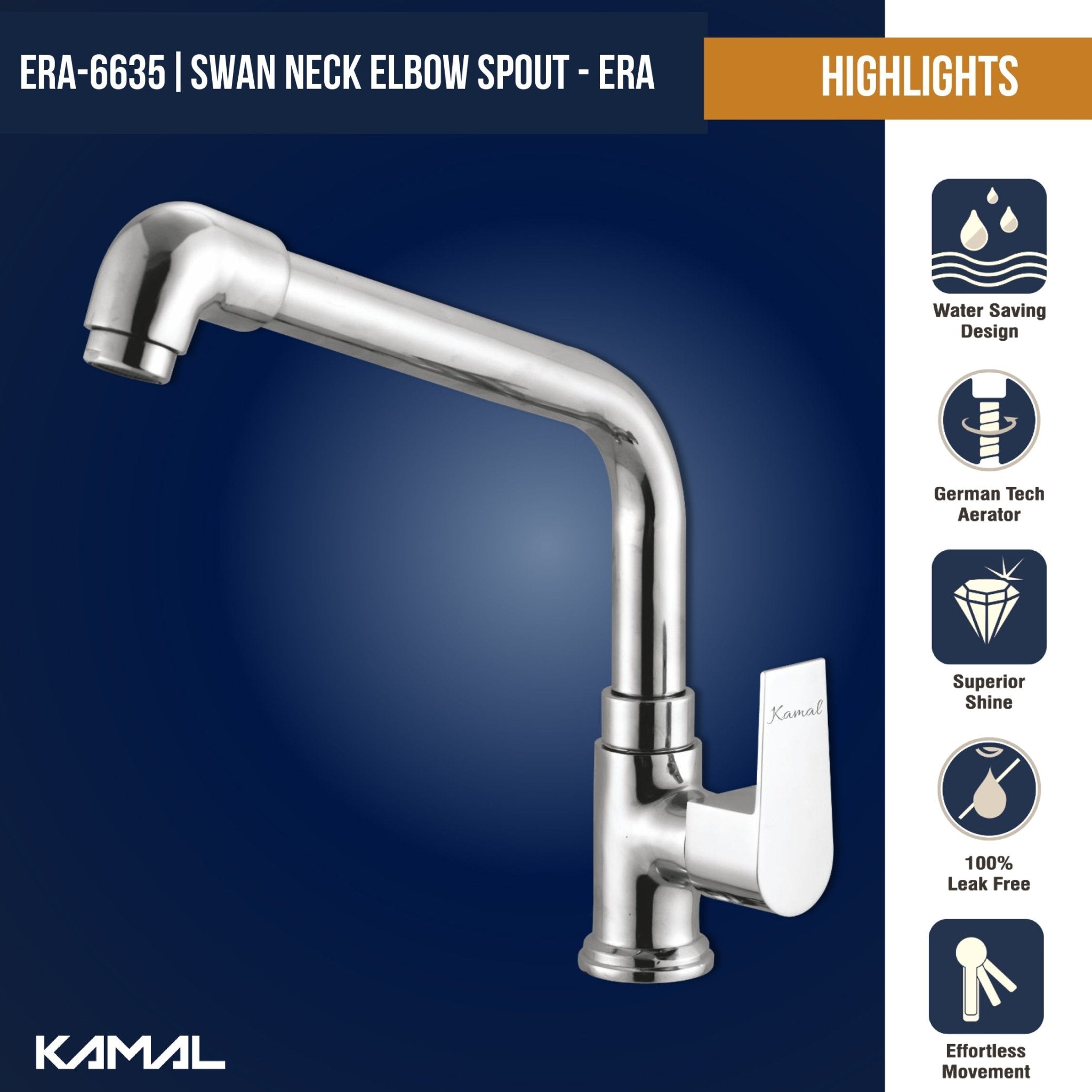 Era Swan Neck Elbow Spout (Full Brass) - by Kamal - Era - Kamal Bathware