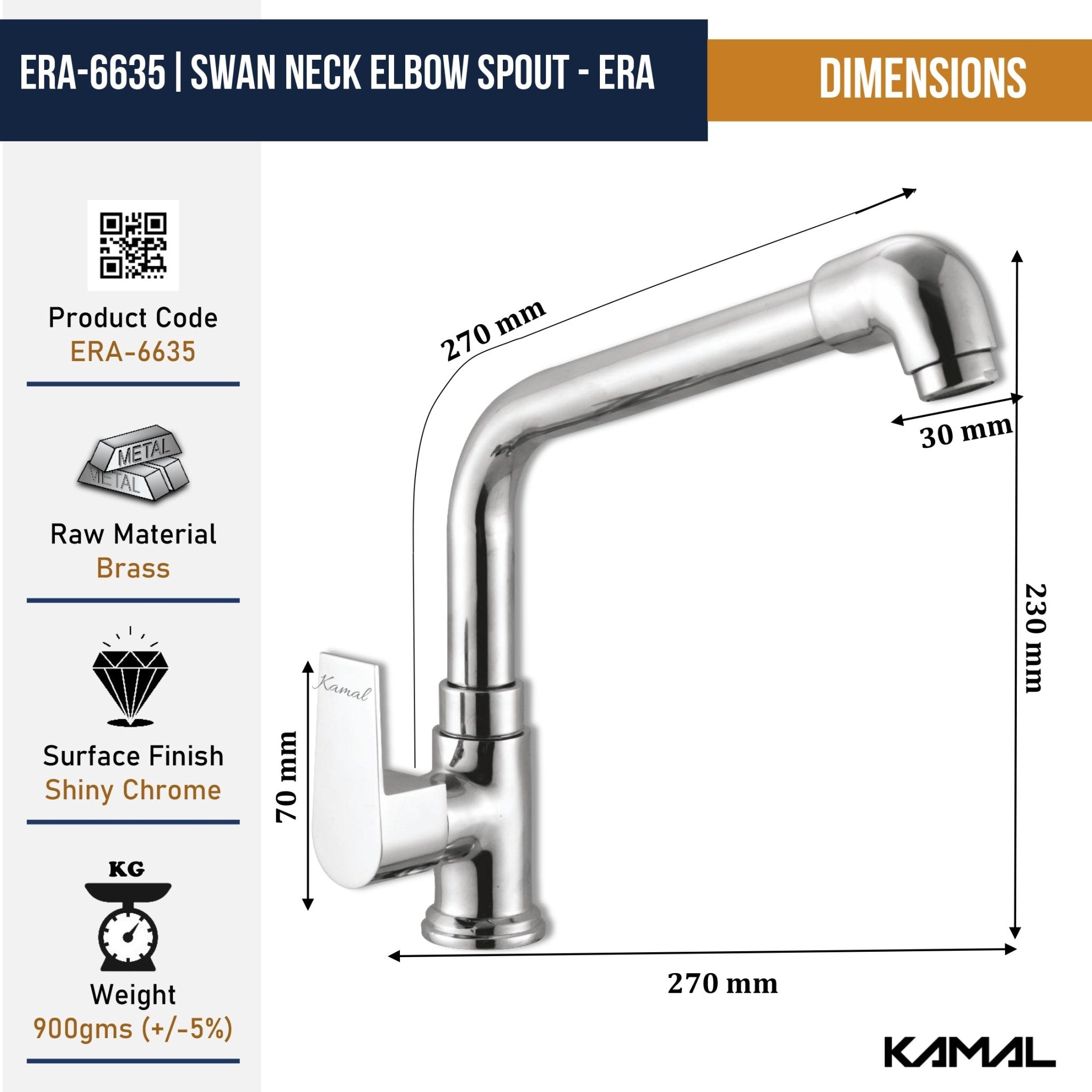Era Swan Neck Elbow Spout (Full Brass) - by Kamal - Era - Kamal Bathware