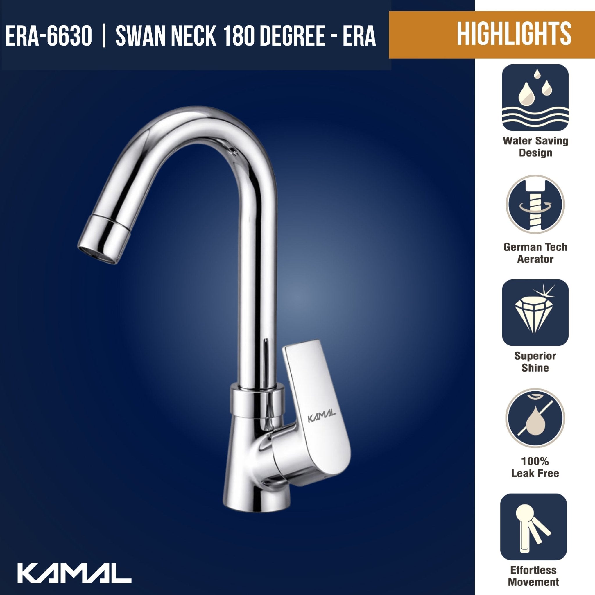 Era Swan Neck (Full Brass) - by Kamal - Era - Kamal Bathware