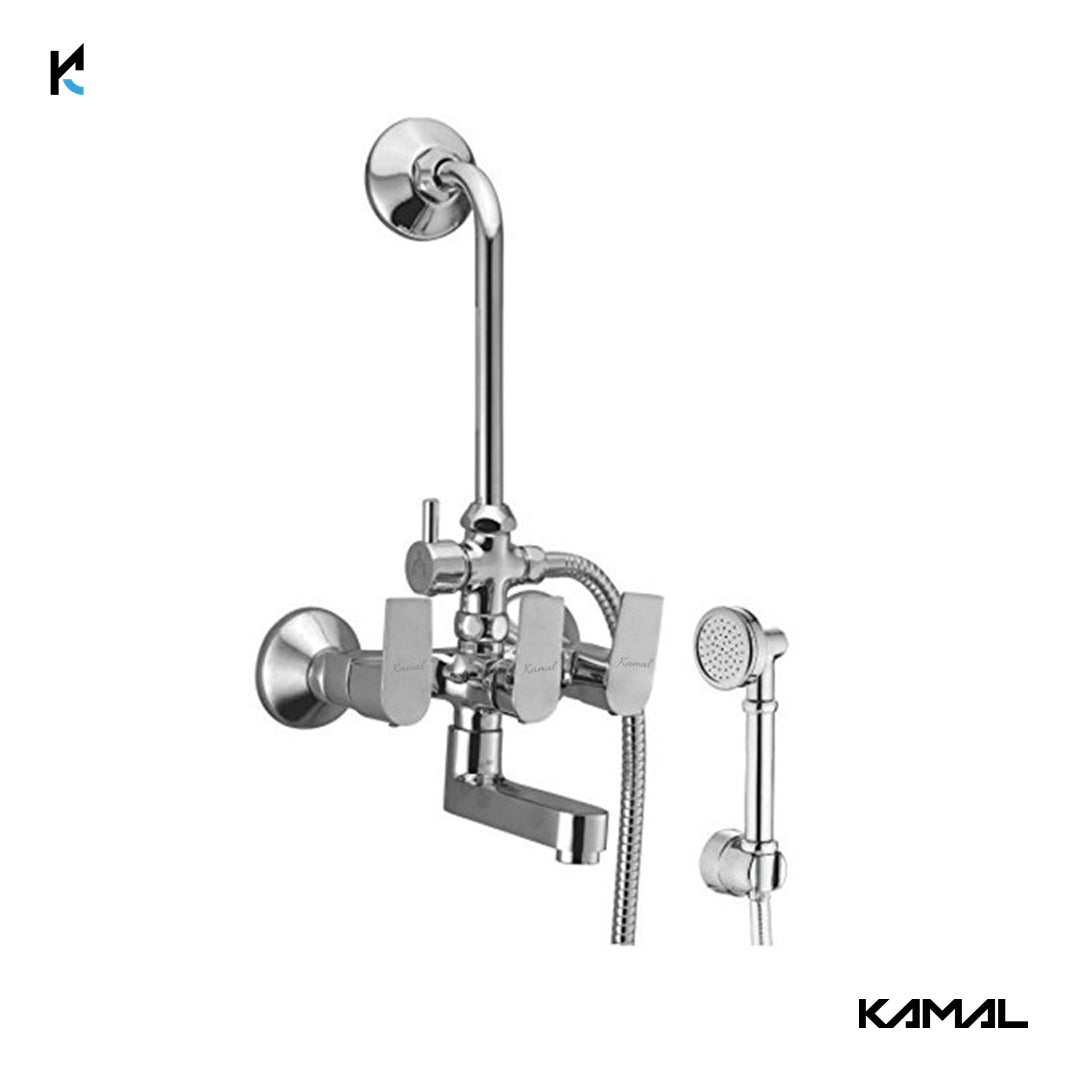 Era Wall Mixer Three in One with Tee Diverter for hand shower connection (Full Brass) - by Kamal - Era - Kamal Bathware