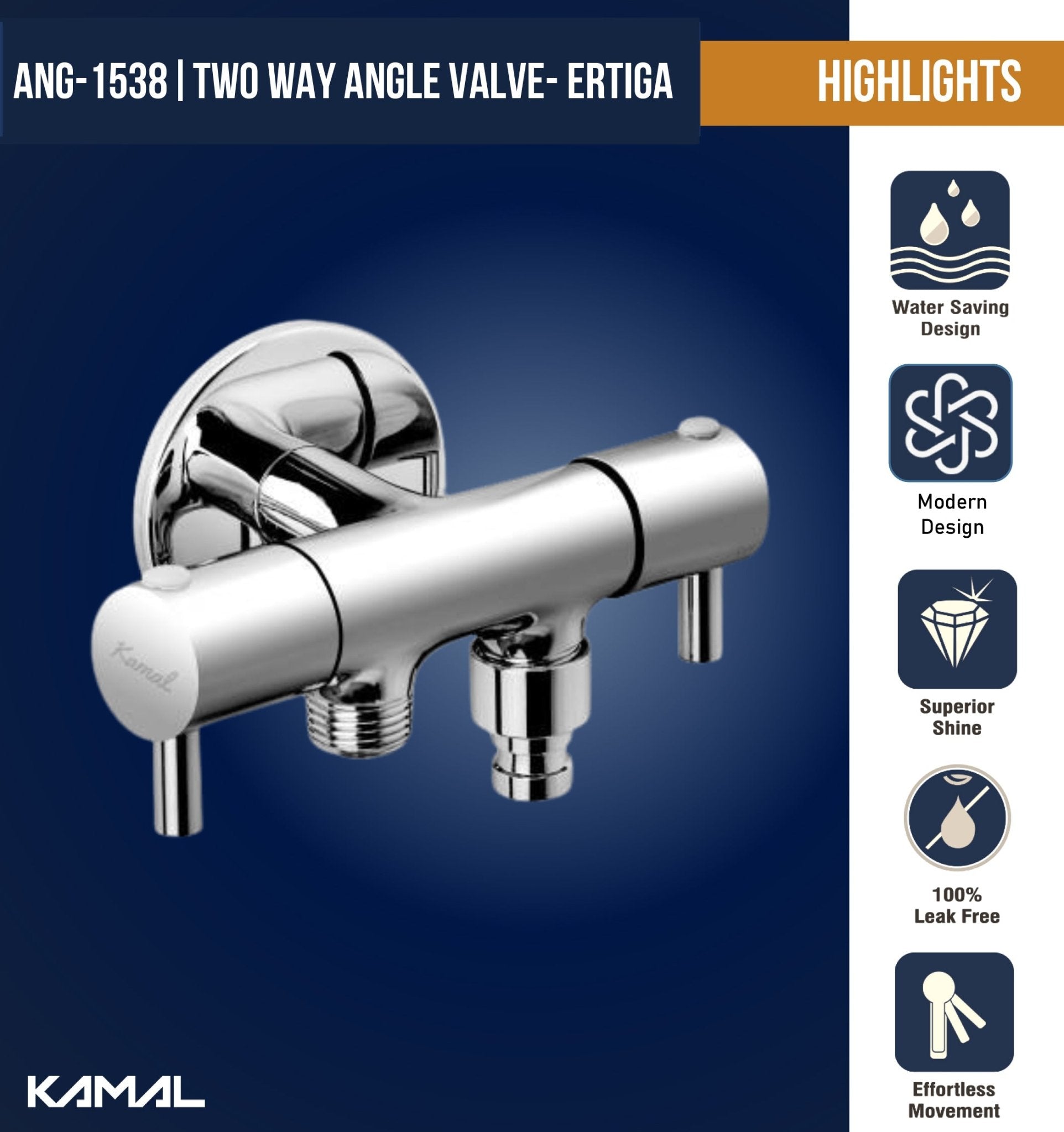 Ertiga Two Way Angle Valve (Full Brass) - by Kamal - Ertiga - Kamal Bathware