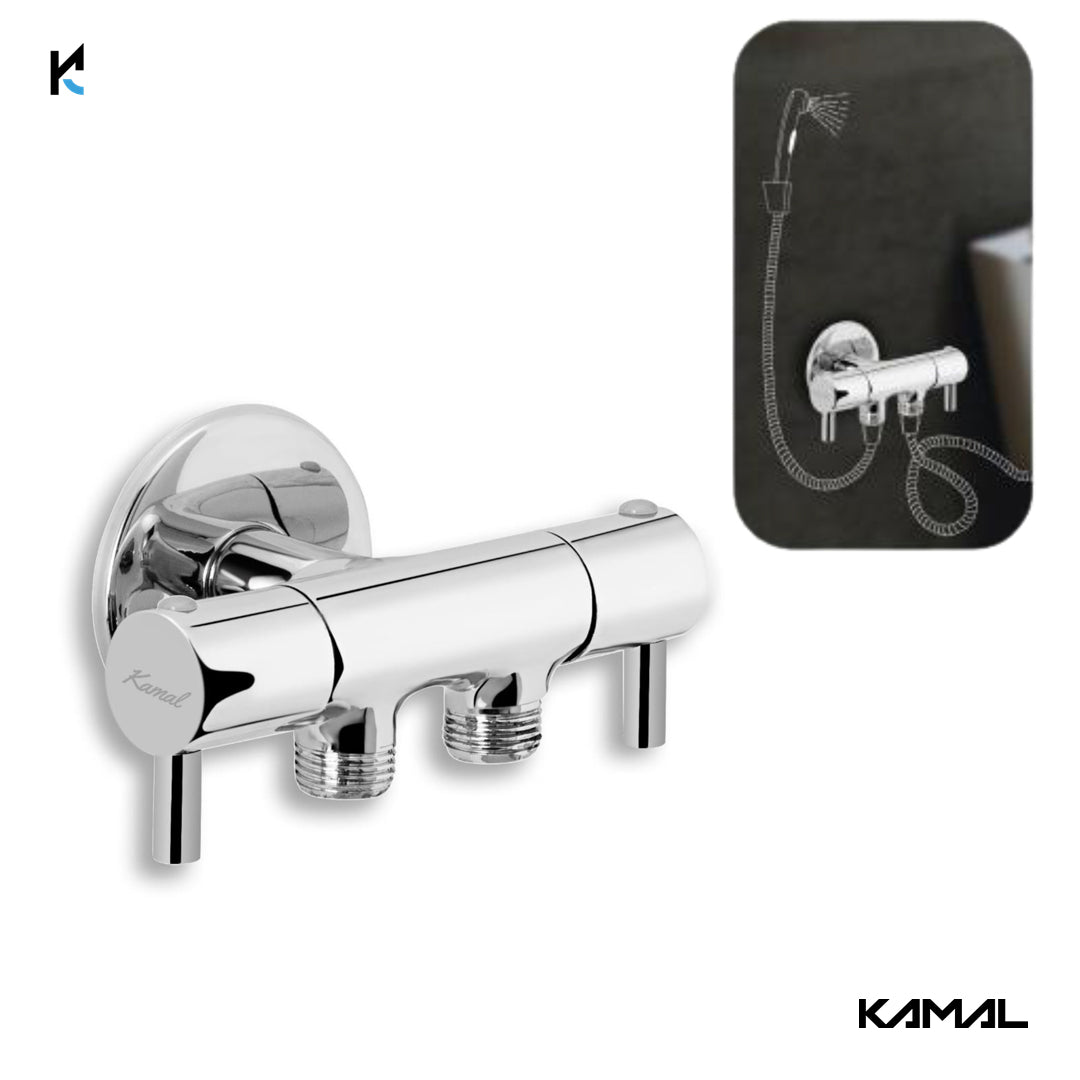 Ertiga Two Way Angle Valve with Wall Flange (Full Brass) - by Kamal - Kamal Bathware