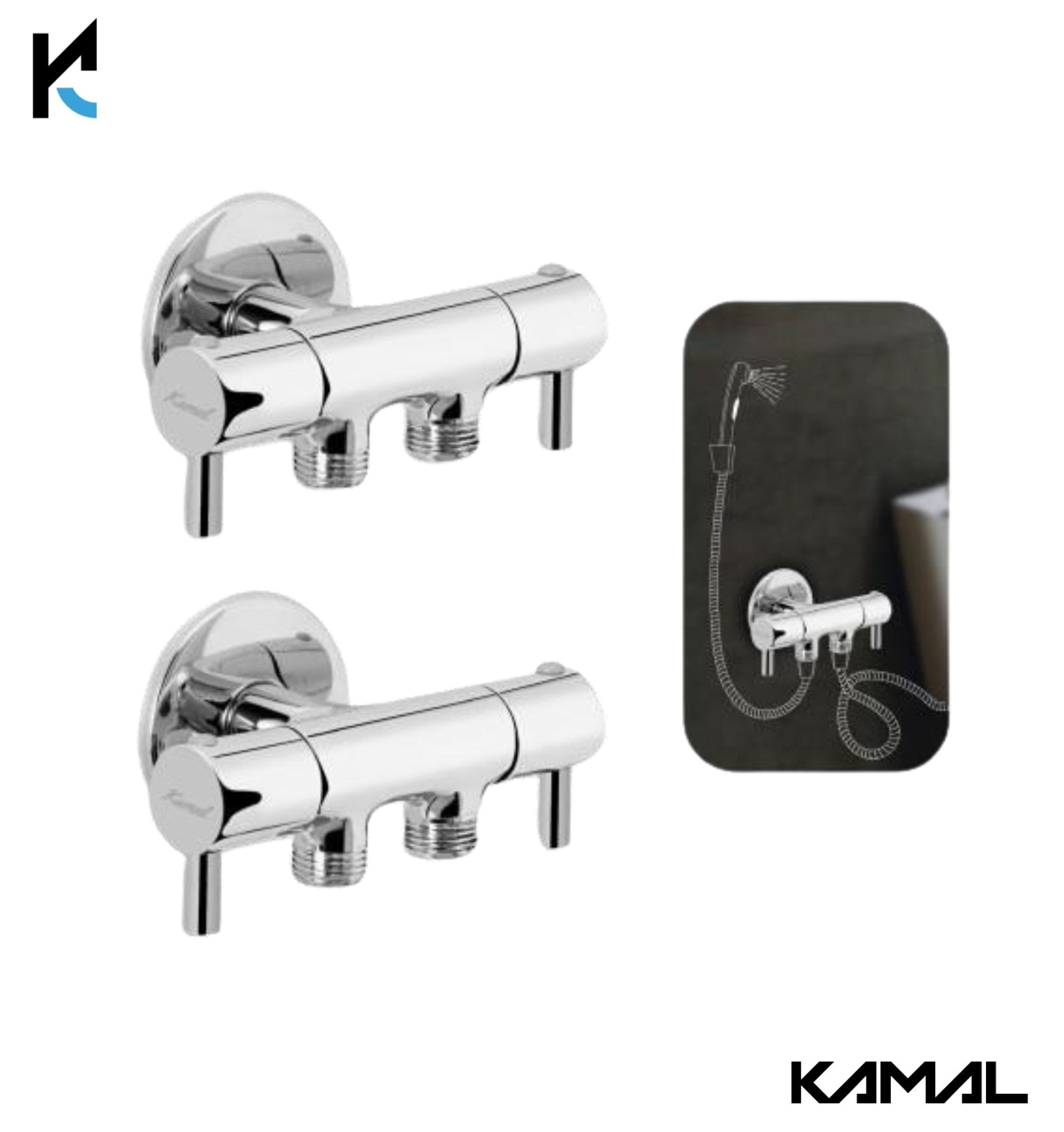 Ertiga Two Way Angle Valve with Wall Flange (Full Brass) - by Kamal - Kamal Bathware