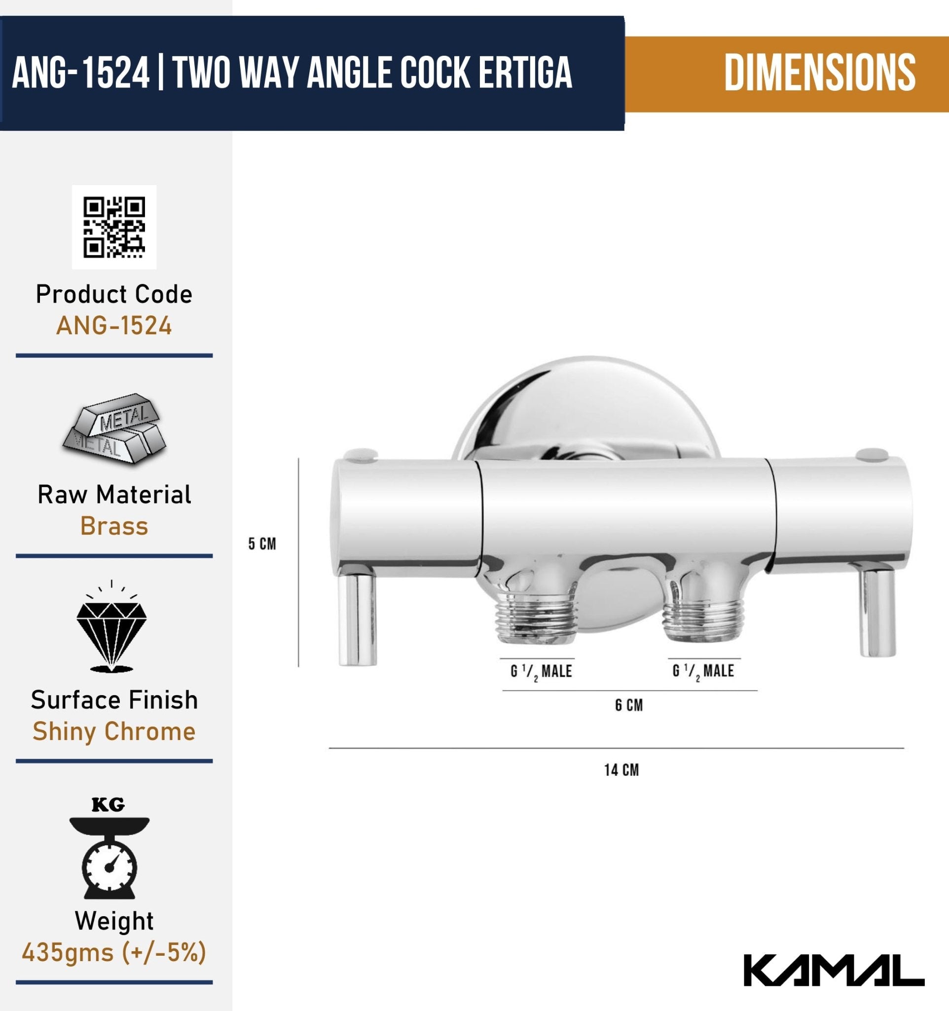Ertiga Two Way Angle Valve with Wall Flange (Full Brass) - by Kamal - Kamal Bathware