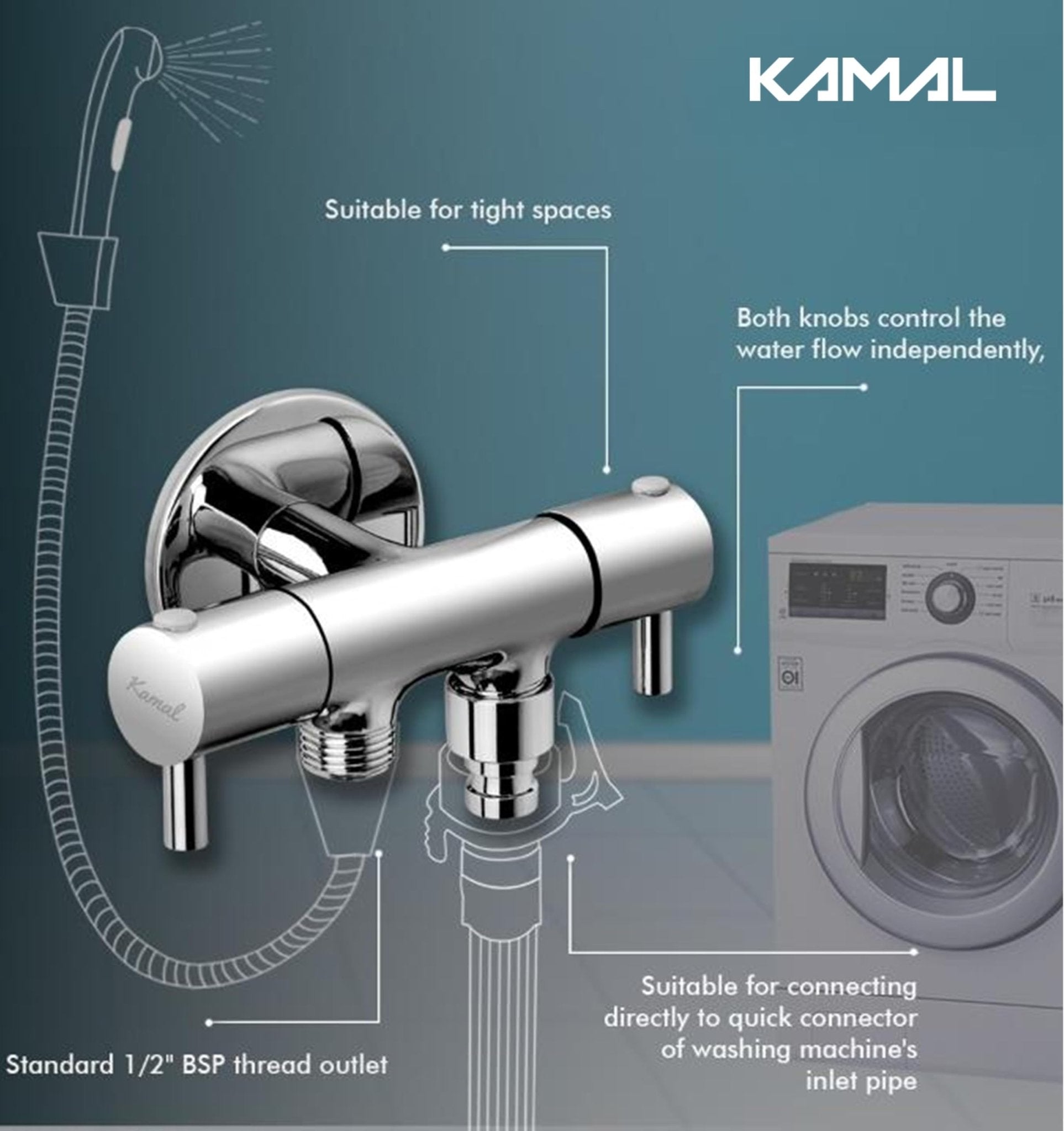 Ertiga Two Way Bib Tap (Full Brass) - by Kamal - Kamal Bathware