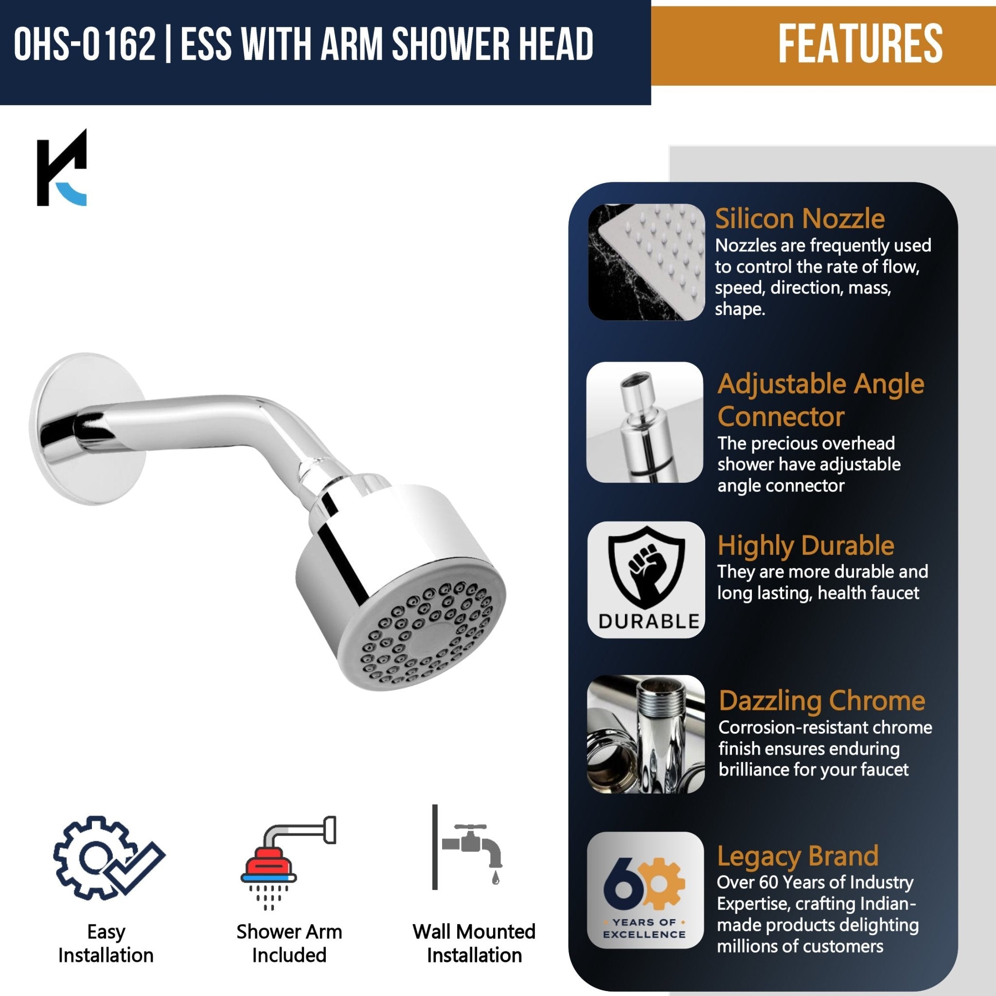 Ess - Ess Shower with Arm - by Kamal - Ess - Ess - Kamal Bathware