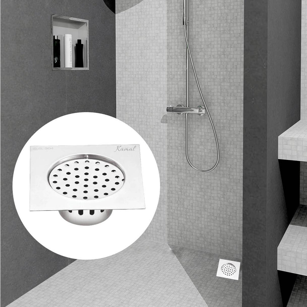 Flatron Cockroach Trap (5x5 Inch) SS 304 Grade Floor Drain Jali with Collar - by Kamal - Flatron - Kamal Bathware