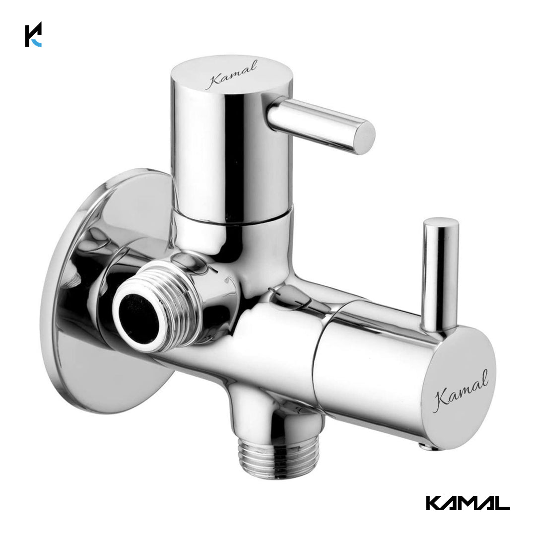 FLT 2-in-1 Angle Valve with Wall Flange (Full Brass) - by Kamal - Kamal Bathware