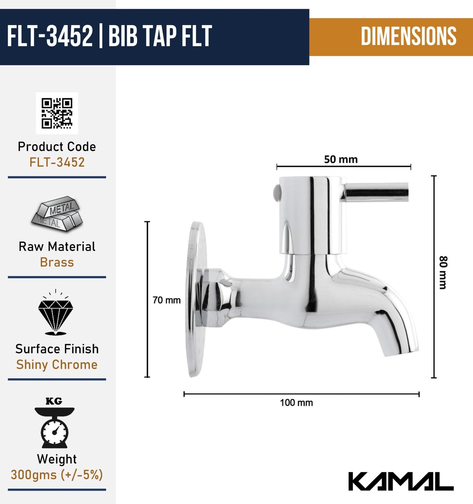 FLT Bib Tap (Full Brass) - by Kamal - Kamal Bathware