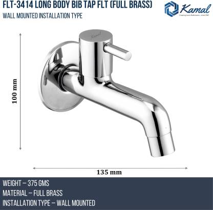 FLT Full Brass Long Body Bib Tap (Full Brass) - by Kamal - Kamal Bathware