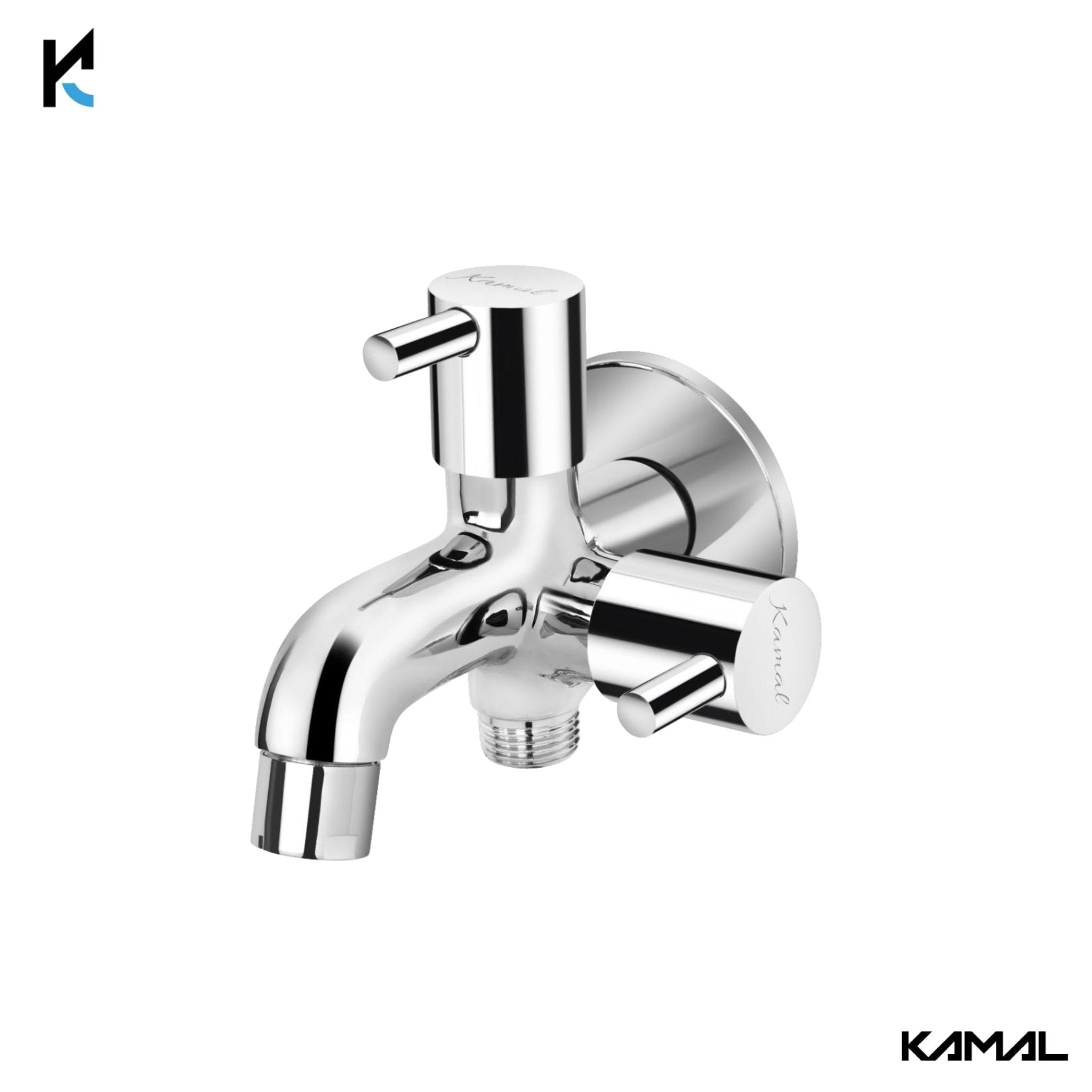 FLT Full Brass Two Way Bib Tap with Wall Flange (Full Brass) - by Kamal - FLT - Kamal Bathware
