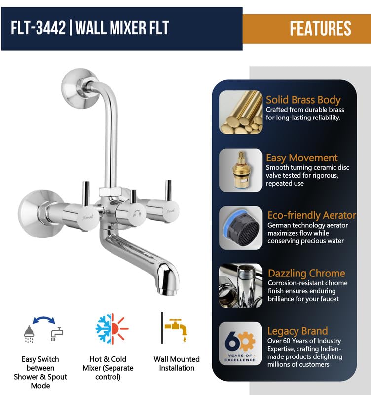 FLT Wall Mixer (Full Brass) - by Kamal - Kamal Bathware