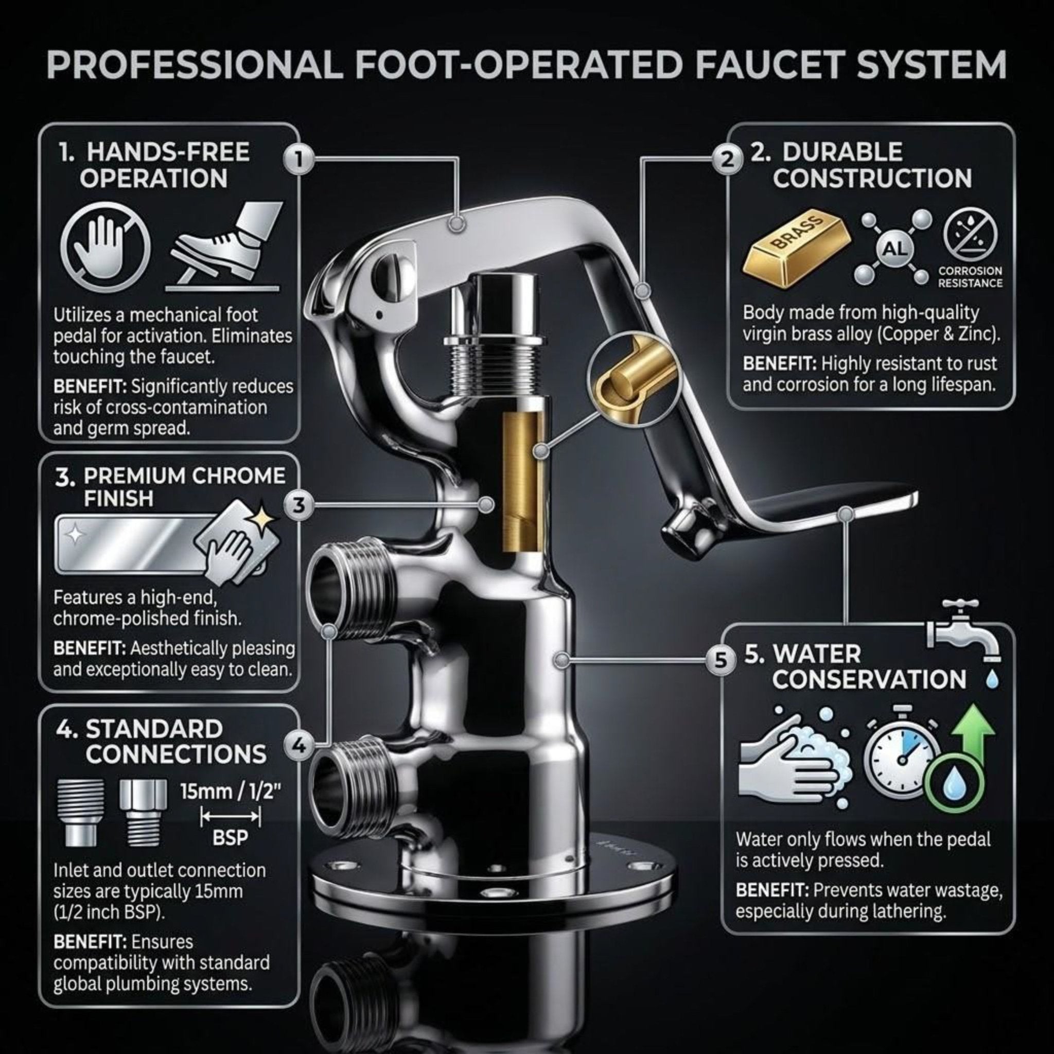 Foot Control Tap without Spout (Full Brass) - by Kamal - Faucets - Kamal Bathware