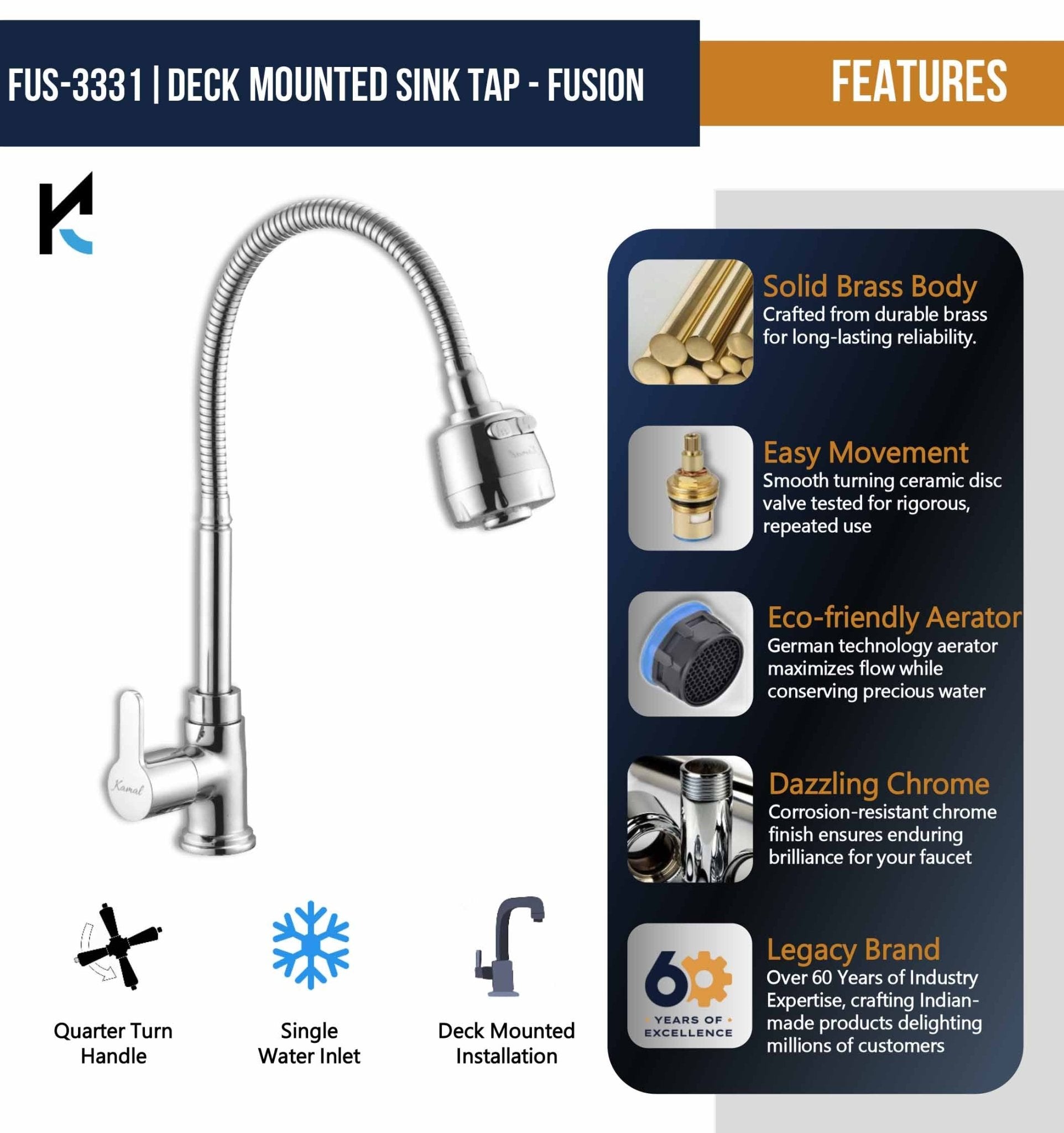 Fusion Dual Flow Heavy Body Sink Tap – by Kamal - Fusion - Kamal Bathware