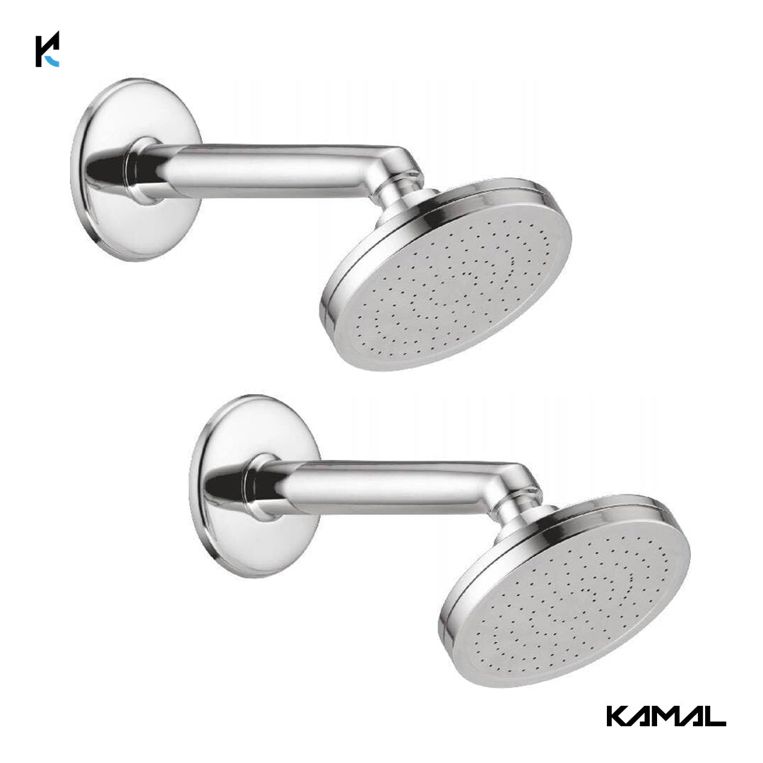 Fusion Overhead Shower 4 Inch Brass With 6 Inch Heavy Brass Shower Arm & Wall Flange - by Kamal - Fusion - Kamal Bathware