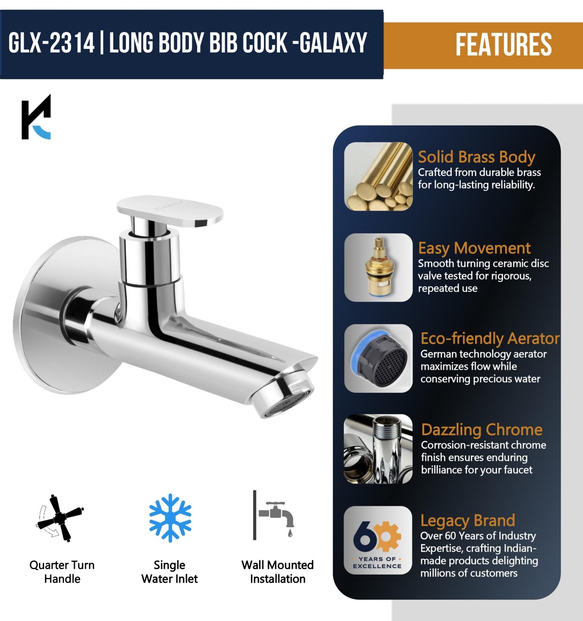 Galaxy Long Body Bib Tab (Full Brass) - by Kamal - Kamal Bathware