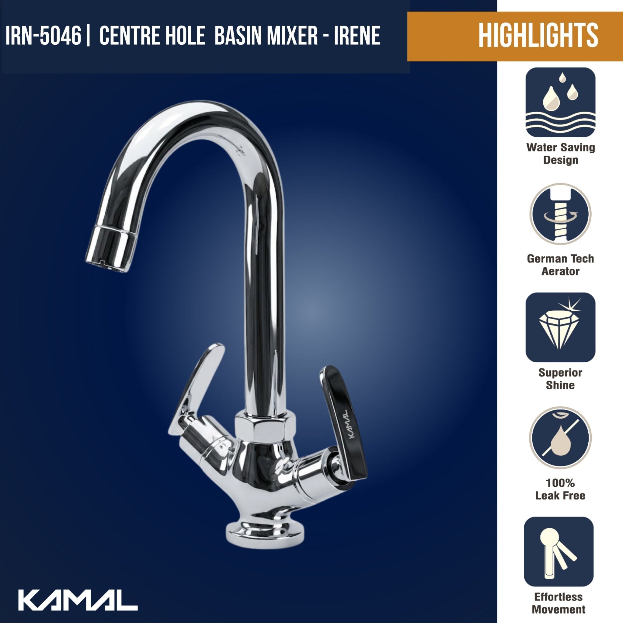 Irene Basin Mixer (Full Brass) - by Kamal - Irene - Kamal Bathware