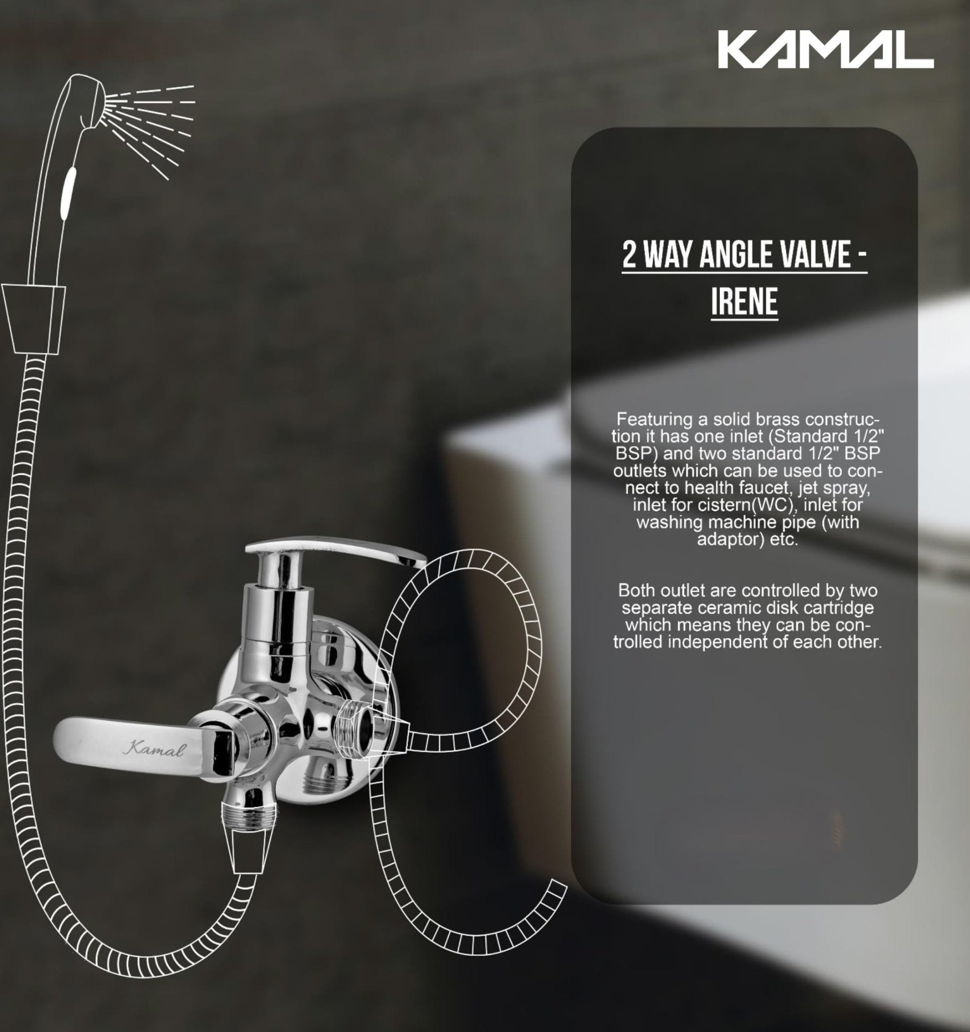 Irene Two in One Angle Valve (Full Brass) - by Kamal - Irene - Kamal Bathware