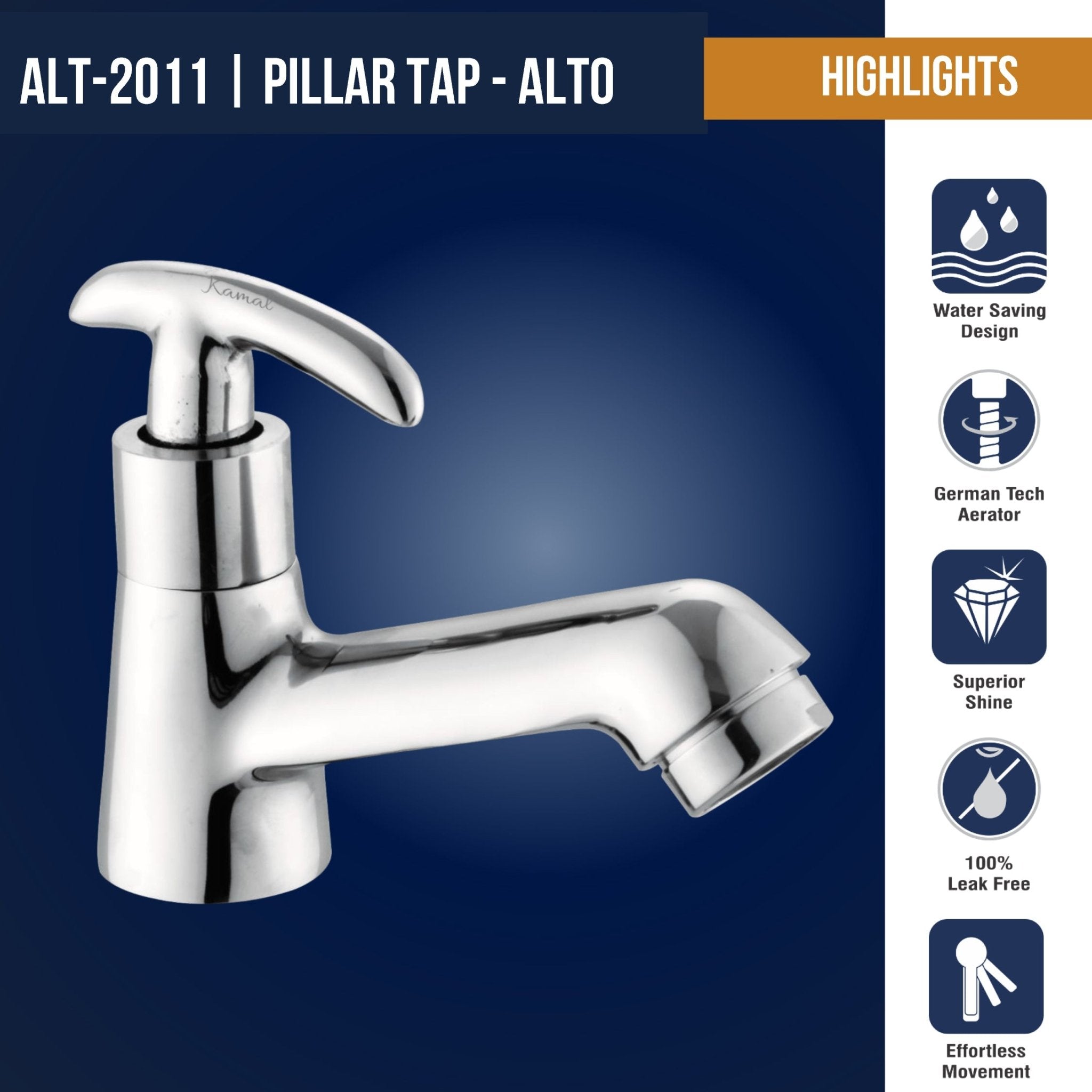 Kamal Pillar Cock (Full Brass) - Alto - Kamal Bathware