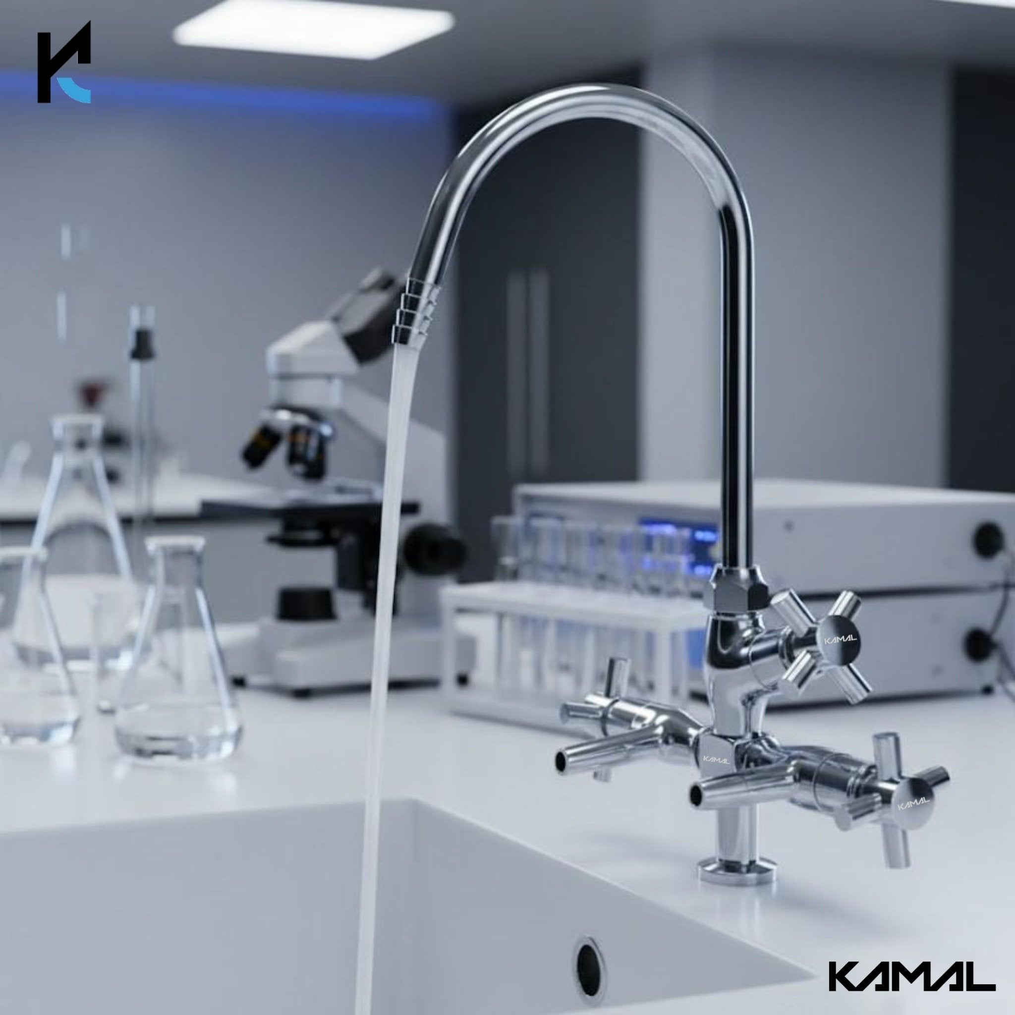 Laboratory Tap Three Way (Full Brass) - by Kamal - Faucets - Kamal Bathware