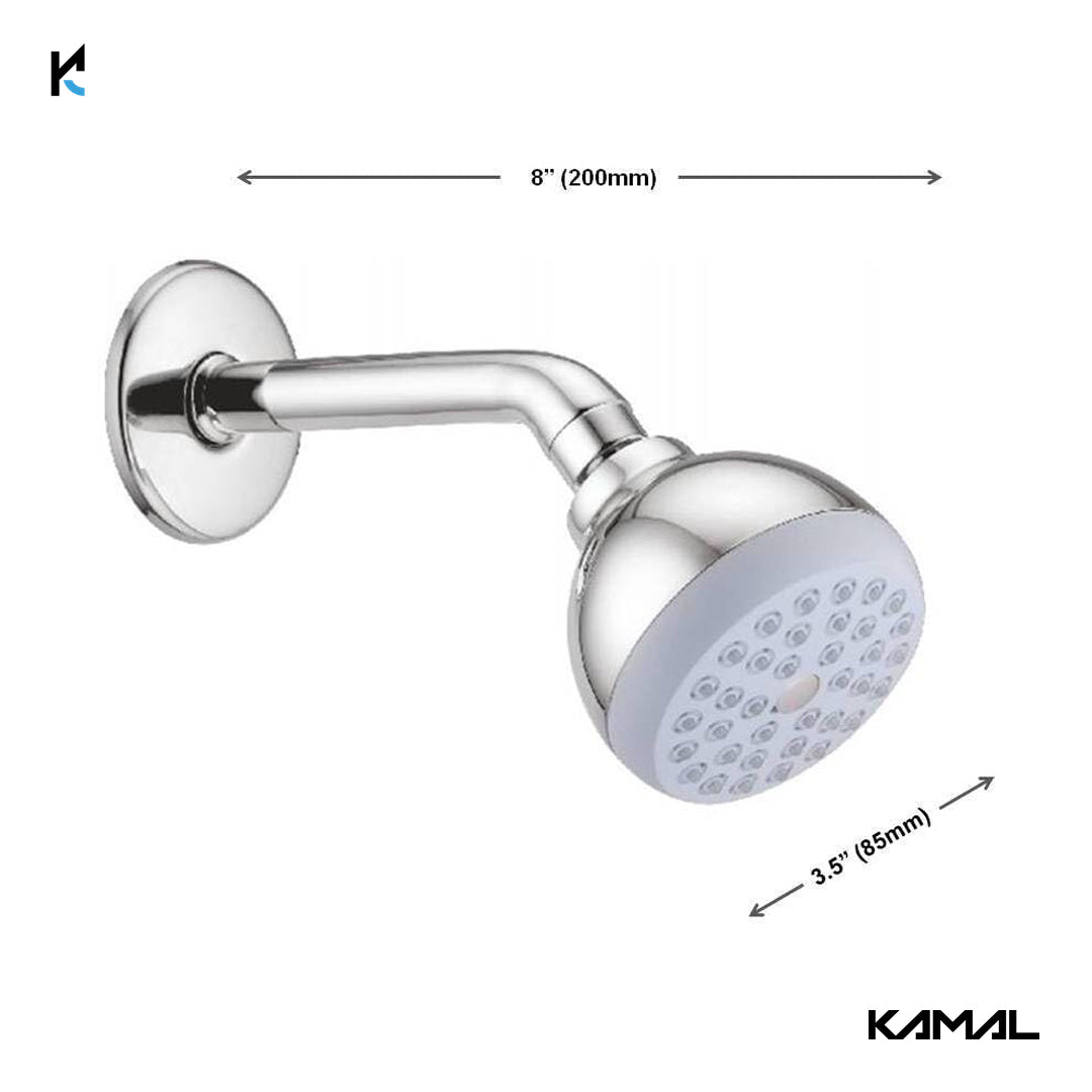 Marina Round Overhead Shower 3.5 Inch with 6 Inch Round Shower Arm & Wall Flange - by Kamal - Marina - Kamal Bathware