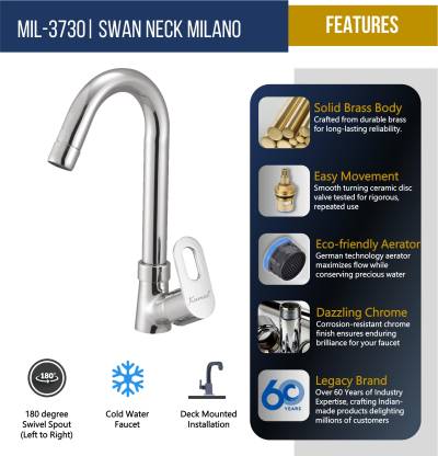 Milano Swan Neck (Full Brass) - by Kamal - Milan - Kamal Bathware