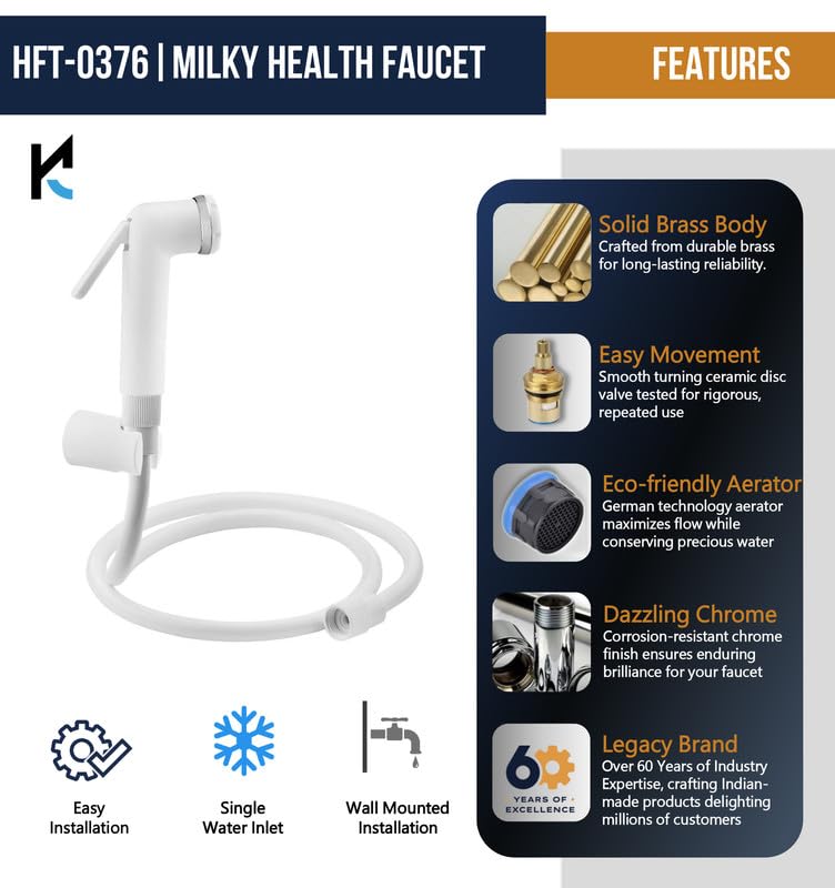 Milky Health Faucet with Gun Tube & Hook - by Kamal - Kamal Bathware