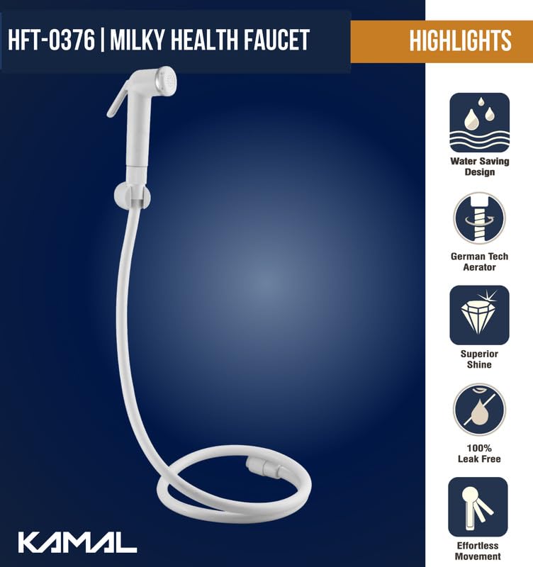 Milky Health Faucet with Gun Tube & Hook - by Kamal - Kamal Bathware