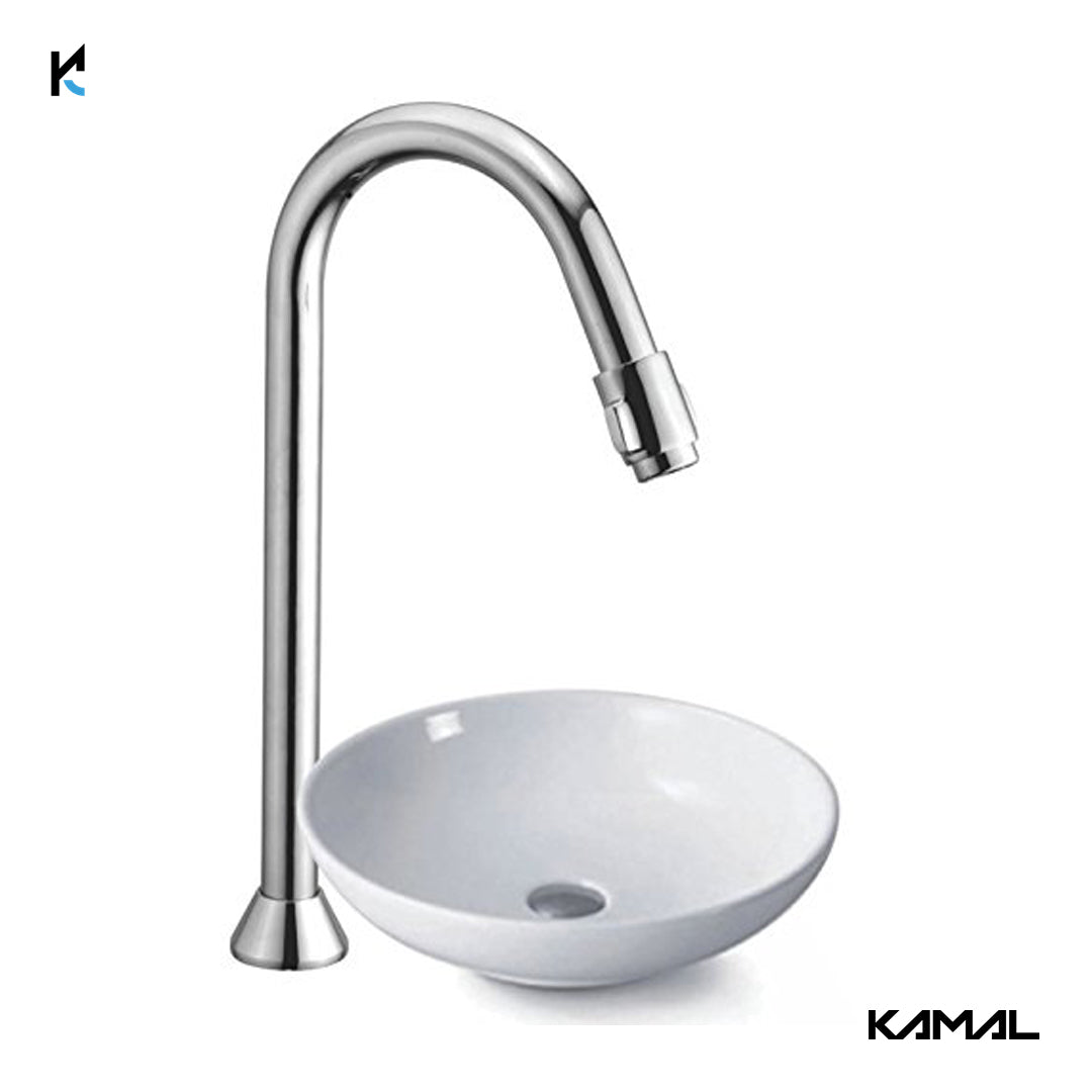 Mouth Operated Pillar Tap Deck Mounted Installatin (Full Brass) - by Kamal - Kamal Bathware