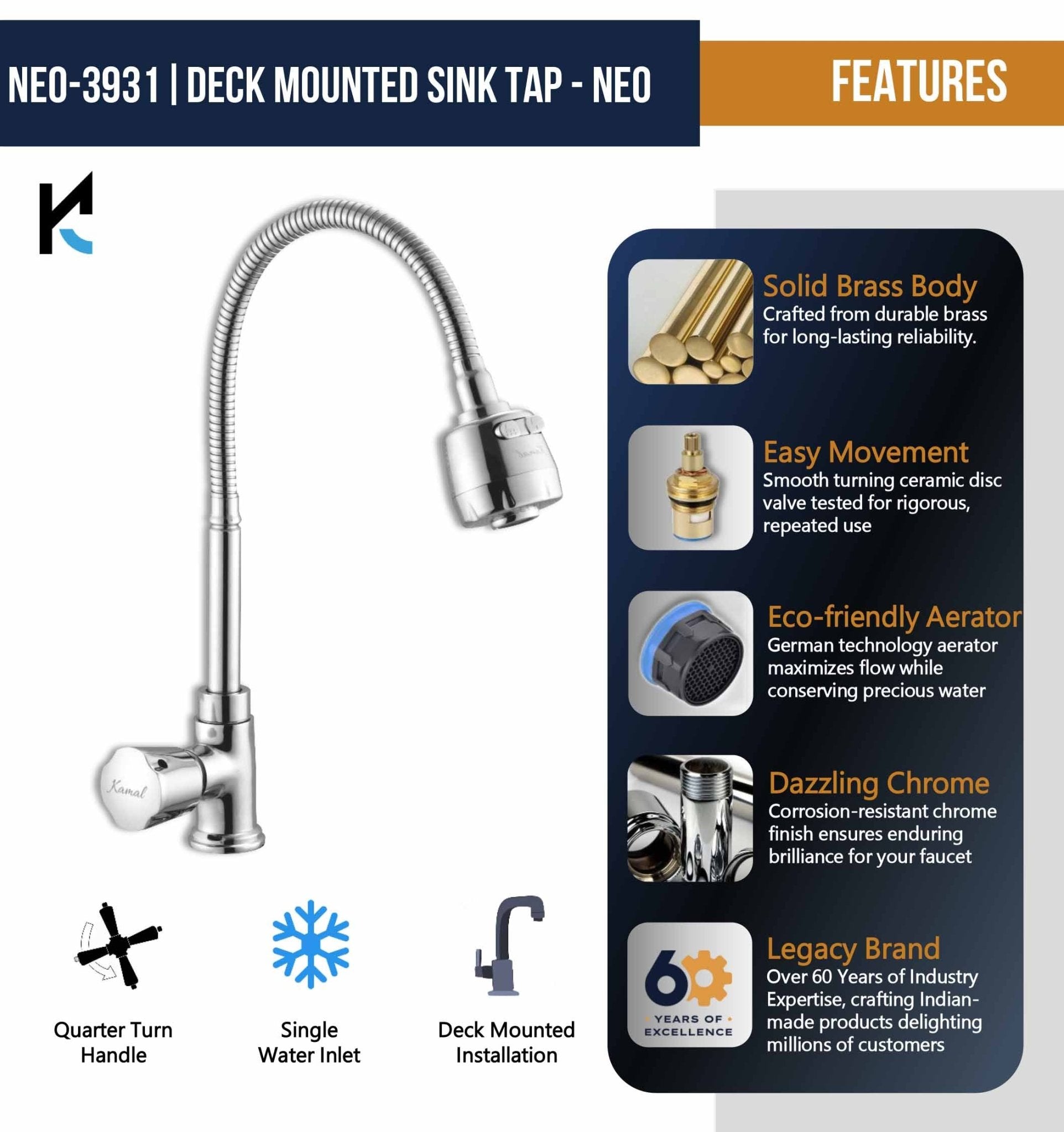 Neo Dual Flow Heavy Body Sink Tap – by Kamal - Neo - Kamal Bathware