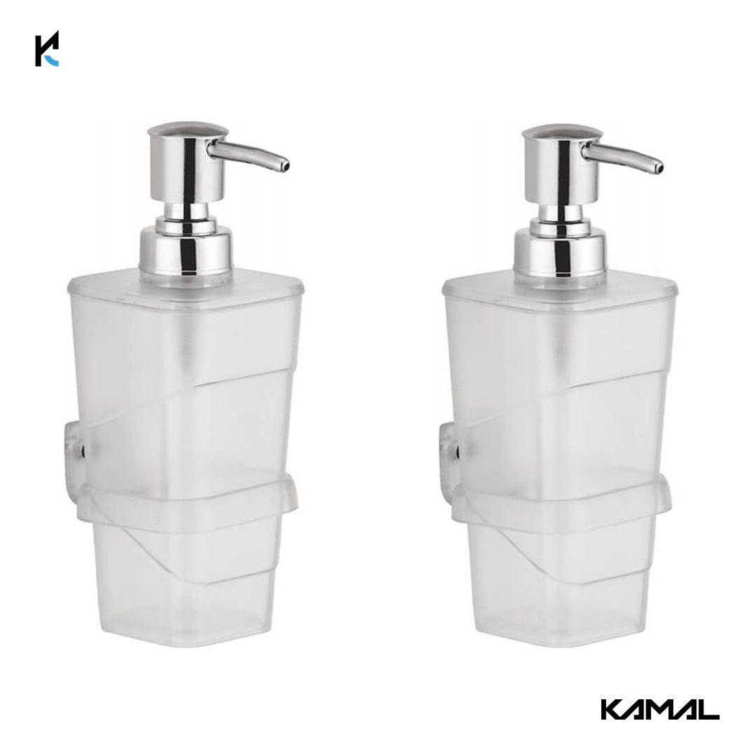 Neo Square Plastic Liquid Soap (Set of 2) 250 ml Soap Dispenser (Clear) - by Kamal - Neo - Kamal Bathware