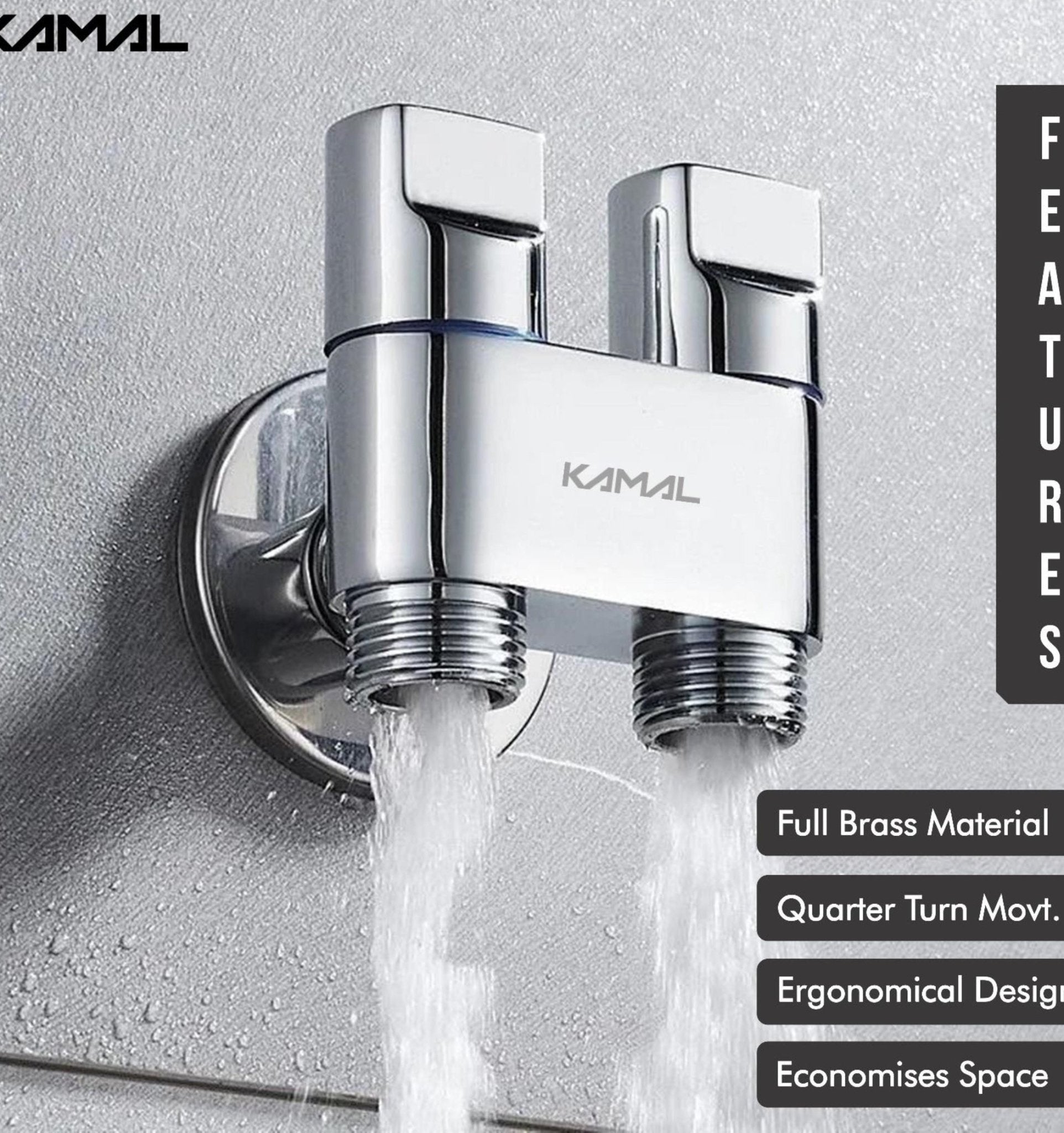 Nero Two Way Angle Valve (Full Brass) - by Kamal - Nero - Kamal Bathware