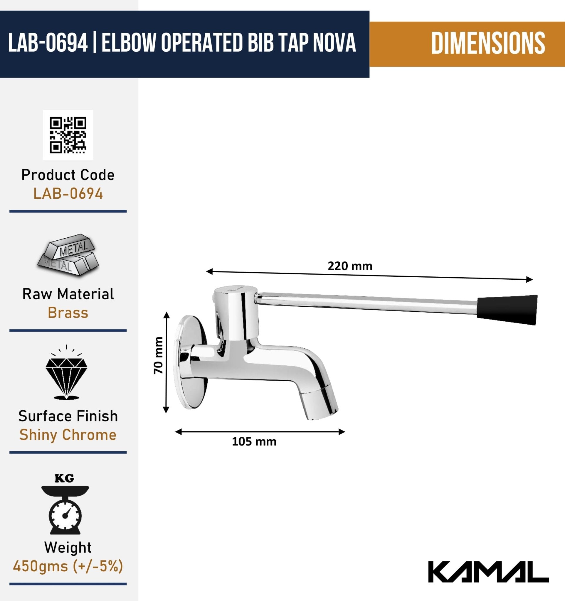 Nova Elbow Action Bib Tap Faucet (Full Brass) - by Kamal - Kamal Bathware