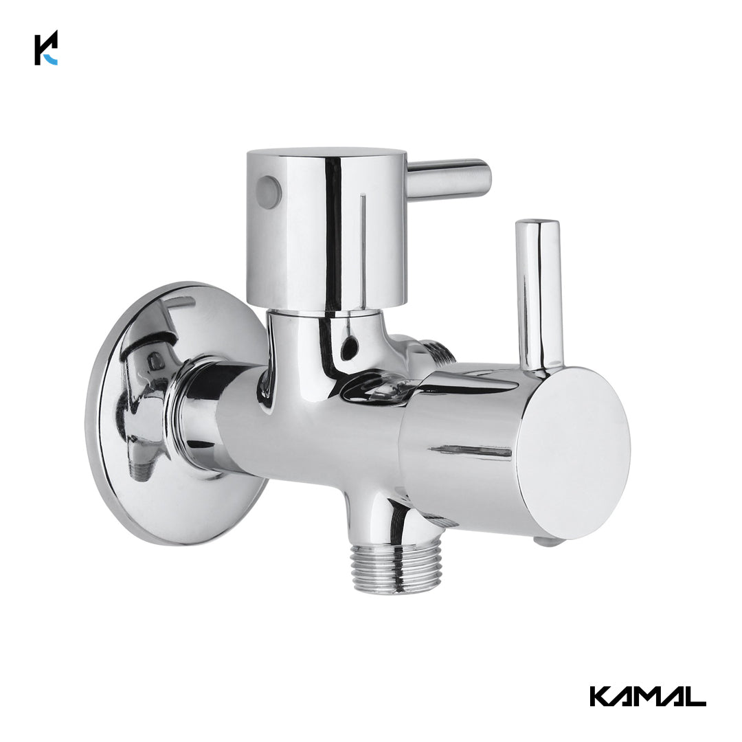 Nova Two in One Angle Valve with Wall Flange (Full Brass) - by Kamal - Kamal Bathware