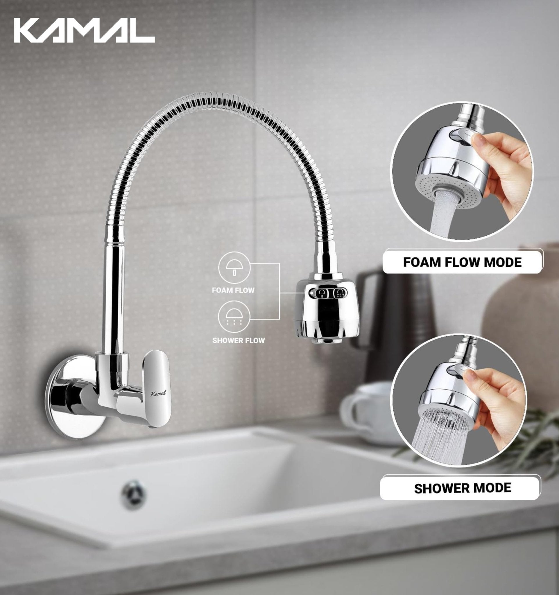 Opal Sink Spray Tap (Brass & SS Steel) - by Kamal - Kamal Bathware