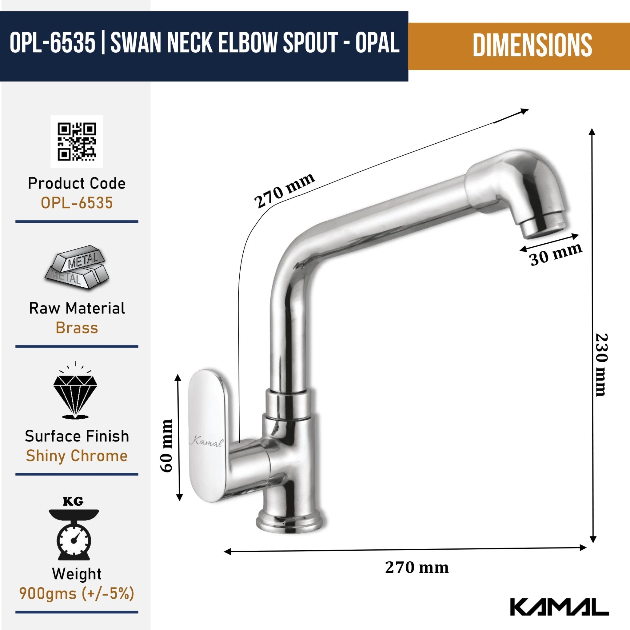 Opal Swan Neck Elbow Spout (Full Brass) - by Kamal - Opal - Kamal Bathware