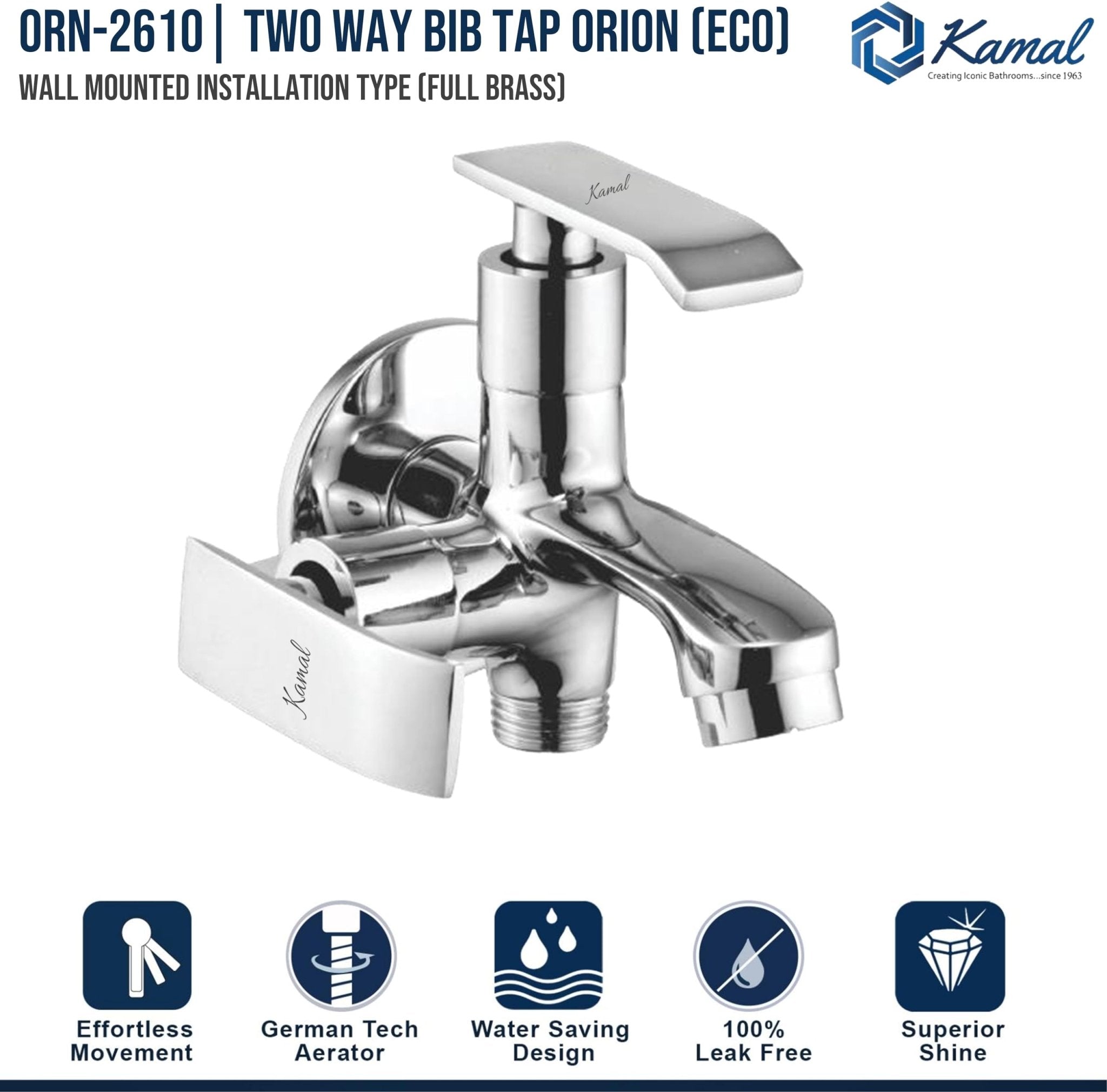 Orion (Eco) Two Way Bib Tap (Full Brass) - by Kamal - Orion (Eco) - Kamal Bathware