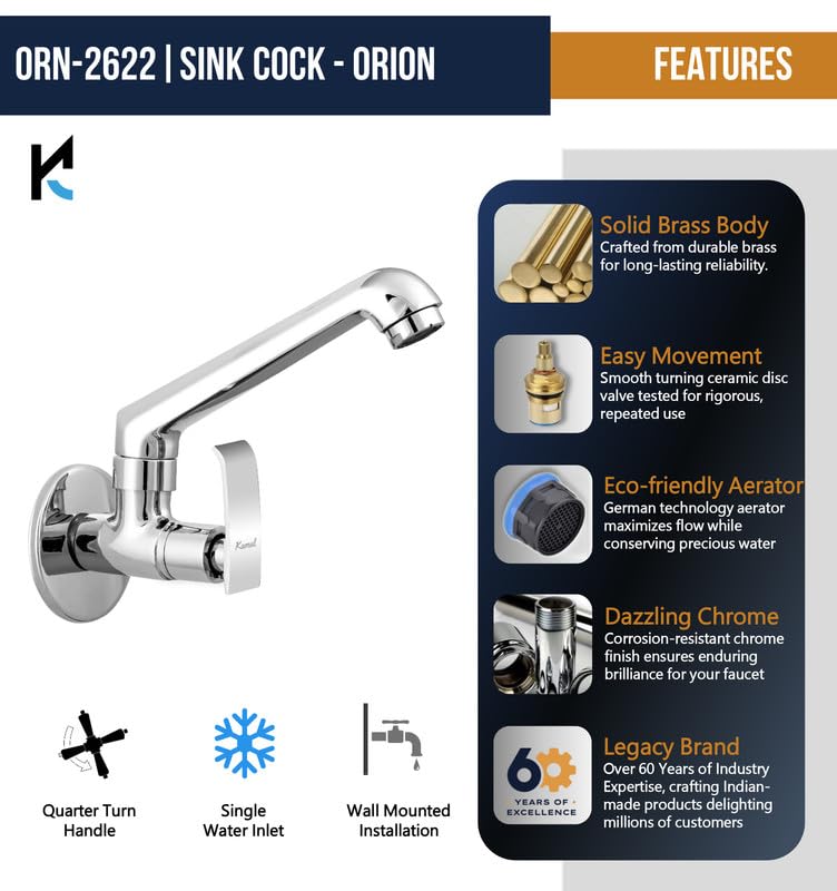 Orion Sink Tap (Full Brass) - by Kamal - Kamal Bathware