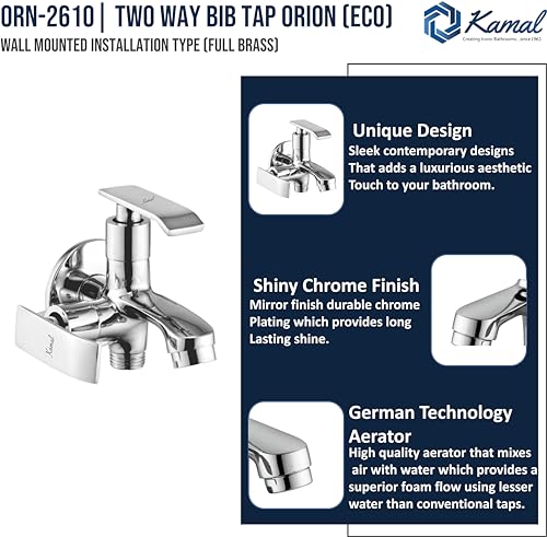 Orion Two Way Bib Tap (Full Brass) - by Kamal - Orion - Kamal Bathware