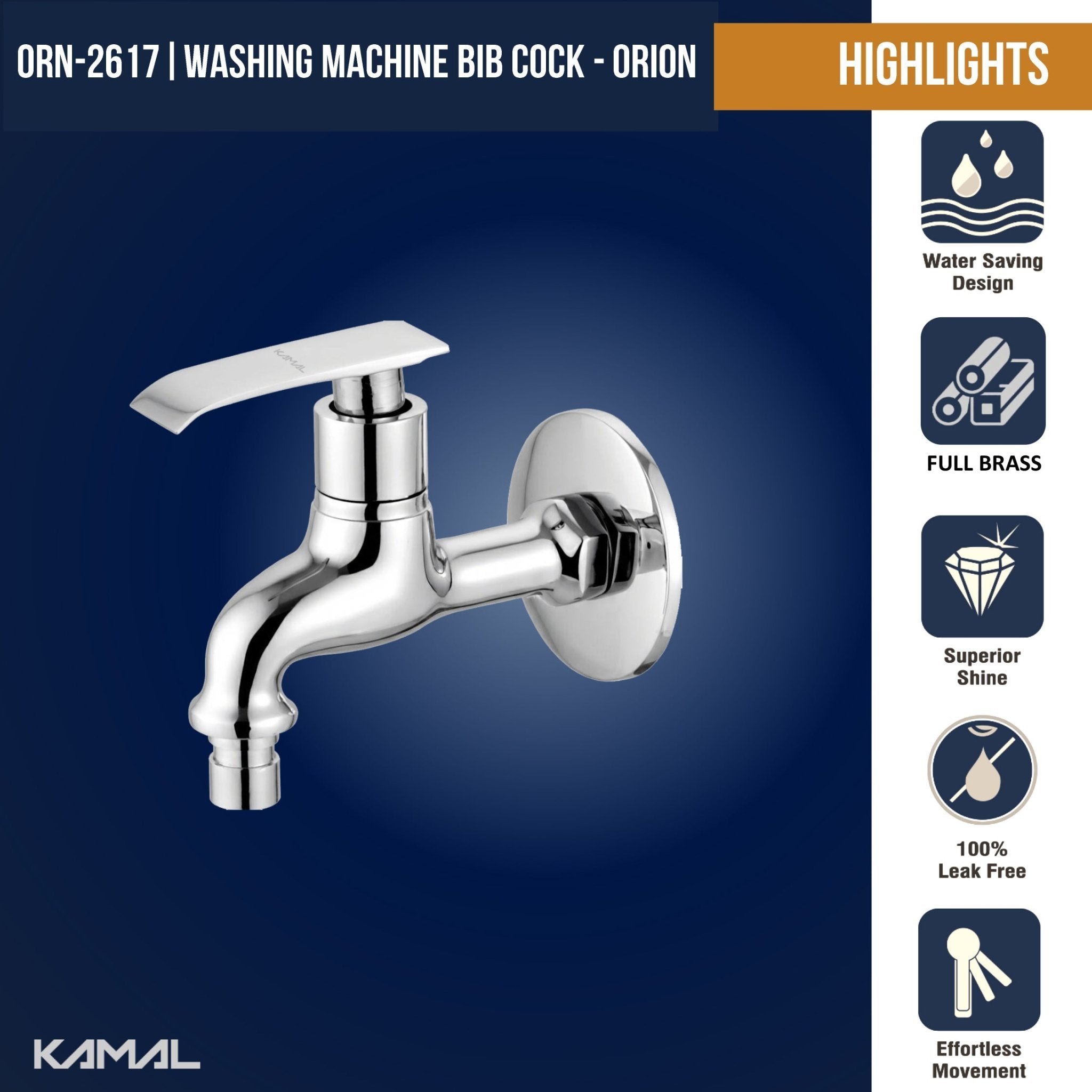 Orion Washing Machine Bib Tap (Full Brass) - by Kamal - Orion - Kamal Bathware