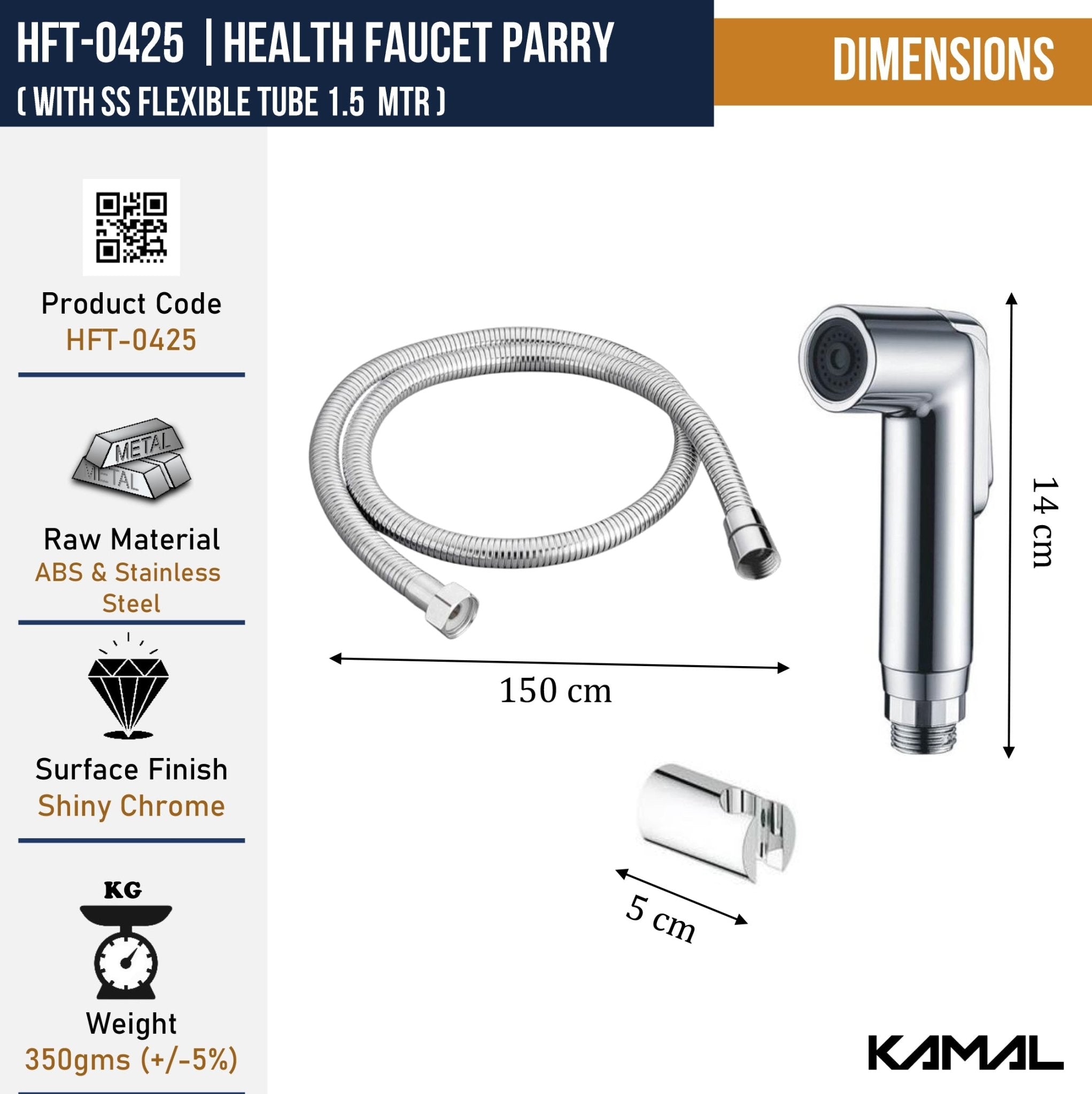 Parry Premium Health Faucet with 1.25 Mtr Shower Hose & Wall Hook - by Kamal - Parry - Kamal Bathware