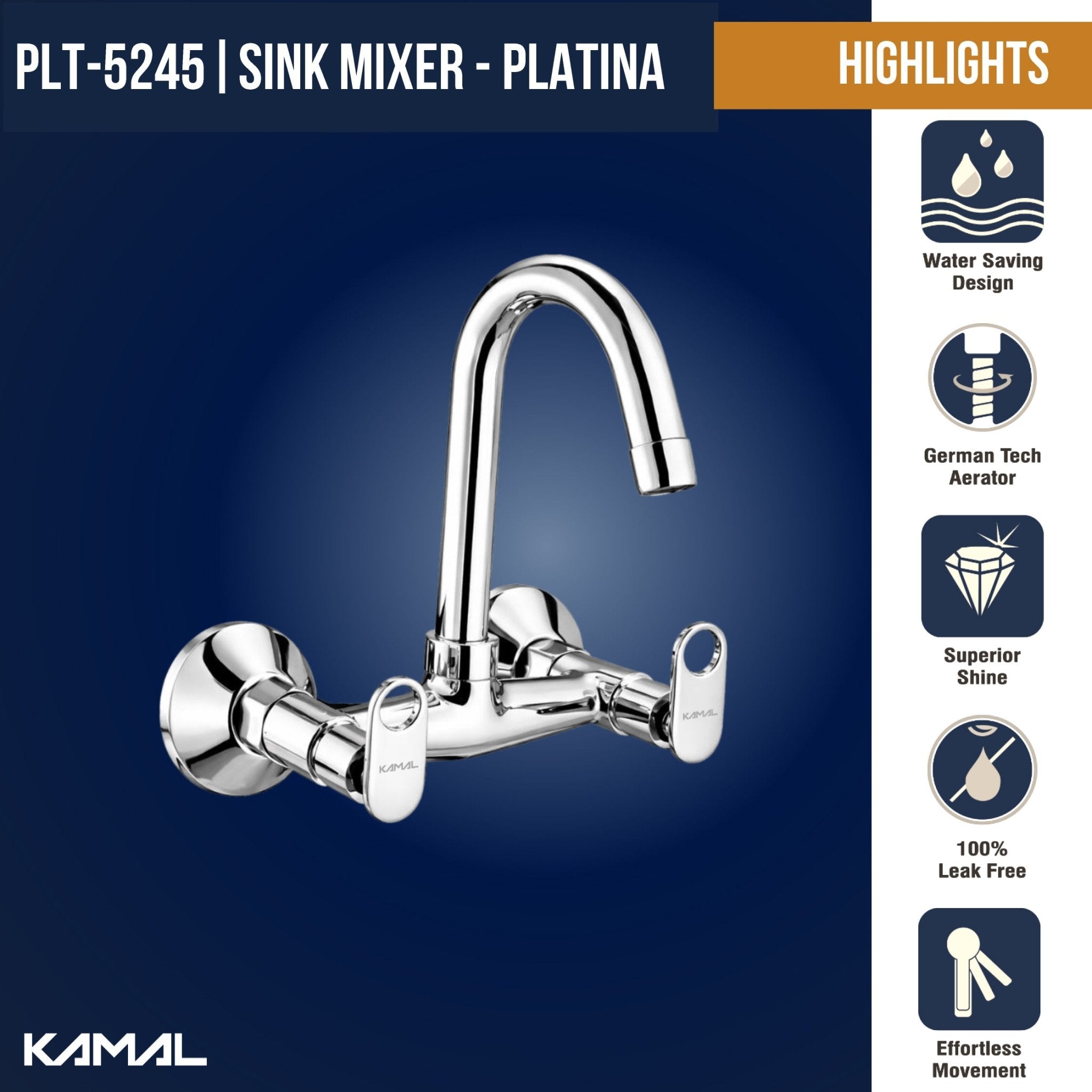 Platina Sink Mixer Brass Faucet (Full Brass) - by Kamal - Platina - Kamal Bathware